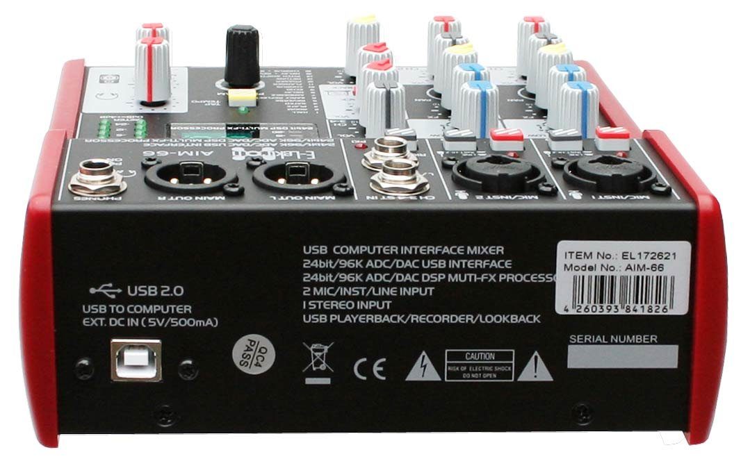E-Lektron Mischpult AIM 24-Bit USB Interface, (2-tlg), Mikrofon-/Instrument-Kanäle, Stereo-Kanal, DSP Effekt-Prozessor