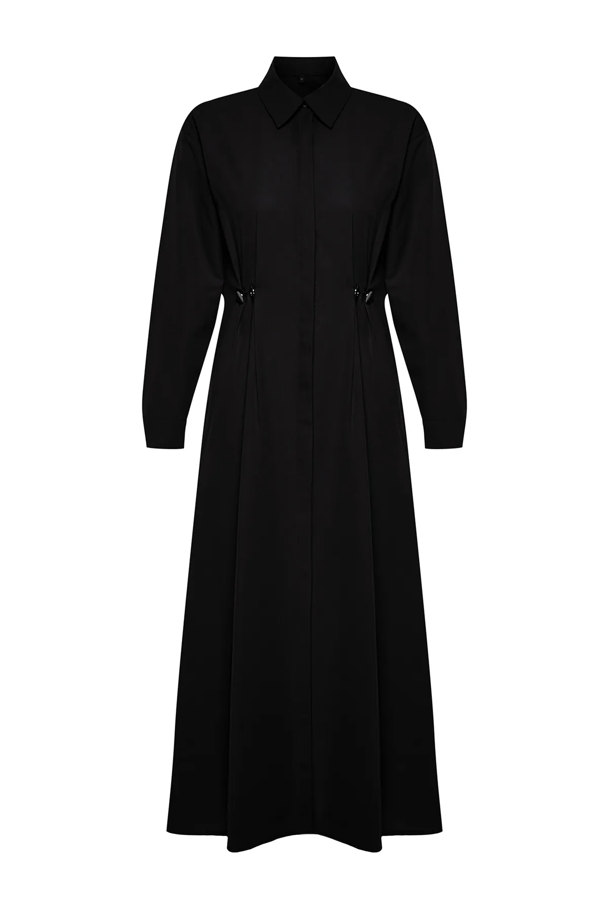 Trendyol Modest  Schwarzes gewebtes Hemdkleid mit Accessoire-Detail an der Taille TCTSS24EB00142