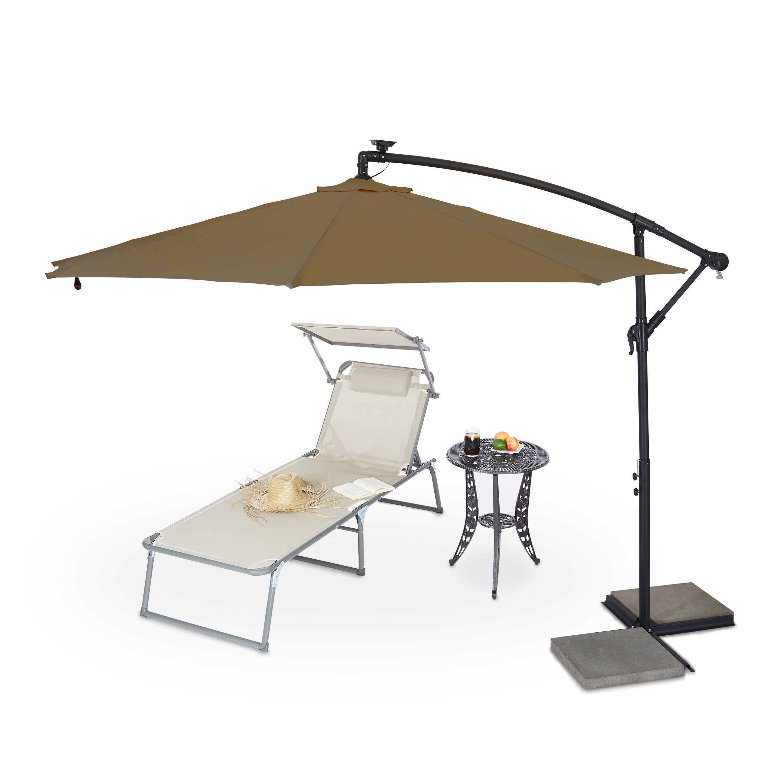 relaxdays Ampelschirm Brauner Ampelschirm mit LED