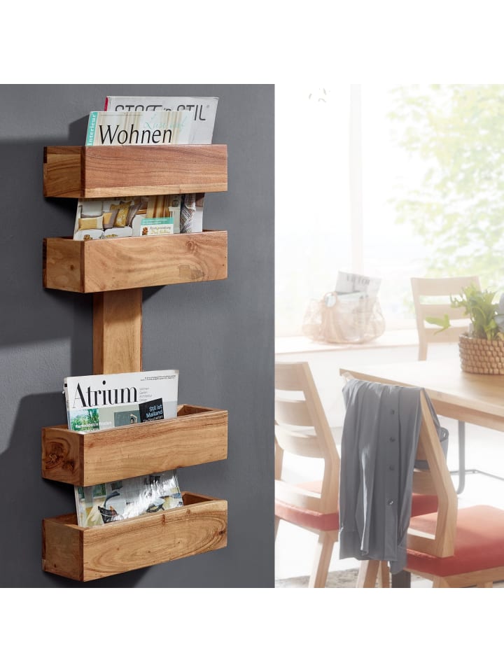 KADIMA DESIGN Zeitungsständer MUMBAI Massivholz 2 Ablagefächer in Akazie günstig kaufen onesize