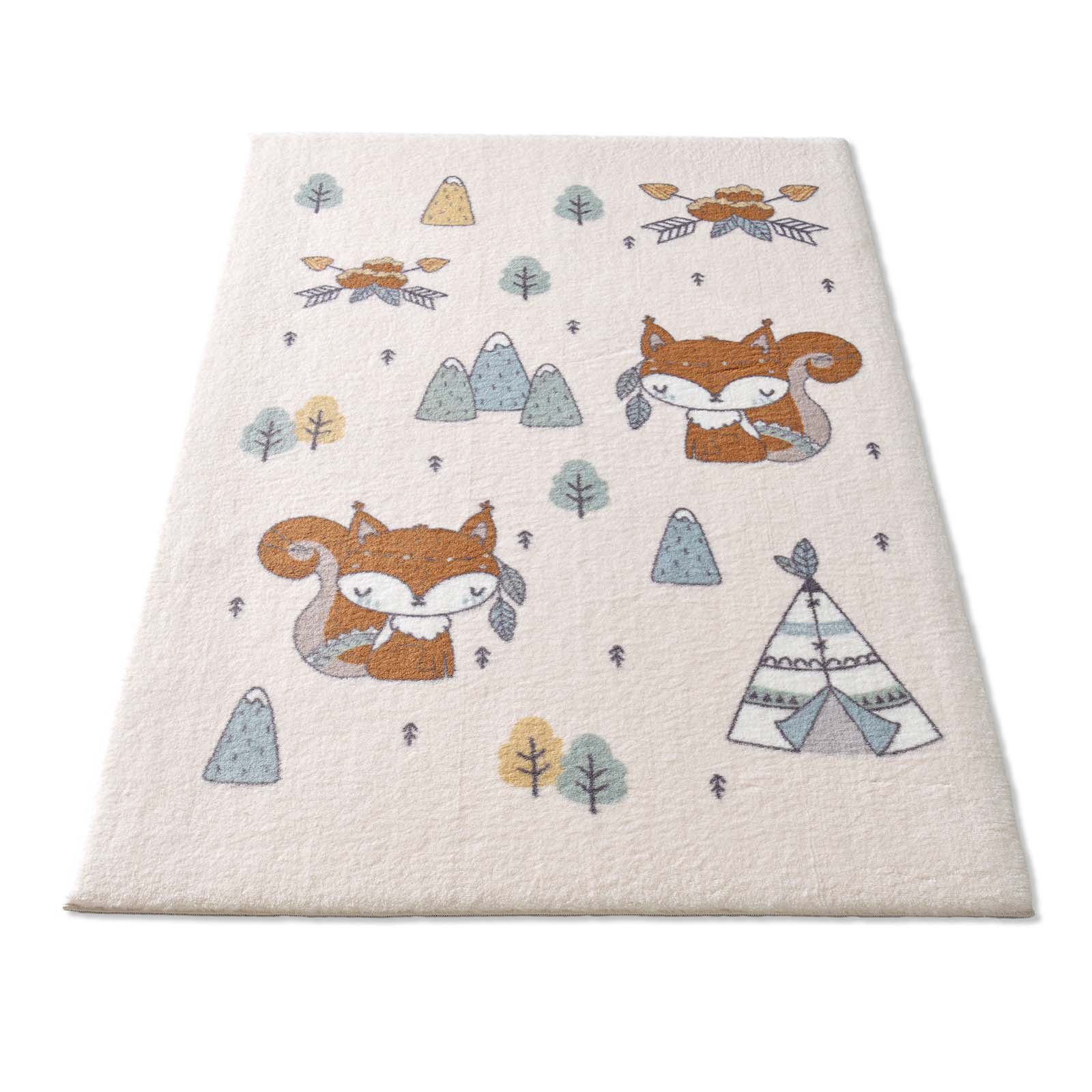 Kinderteppich Kinderzimmerteppich Soft Kids kuschelig weich in verschiedenen Designs, TaraCarpet, rechteckig, Höhe: 18 mm, Eichhörnchen hell Kinderzimmer Babyzimmer Junge Mädchen 80X150