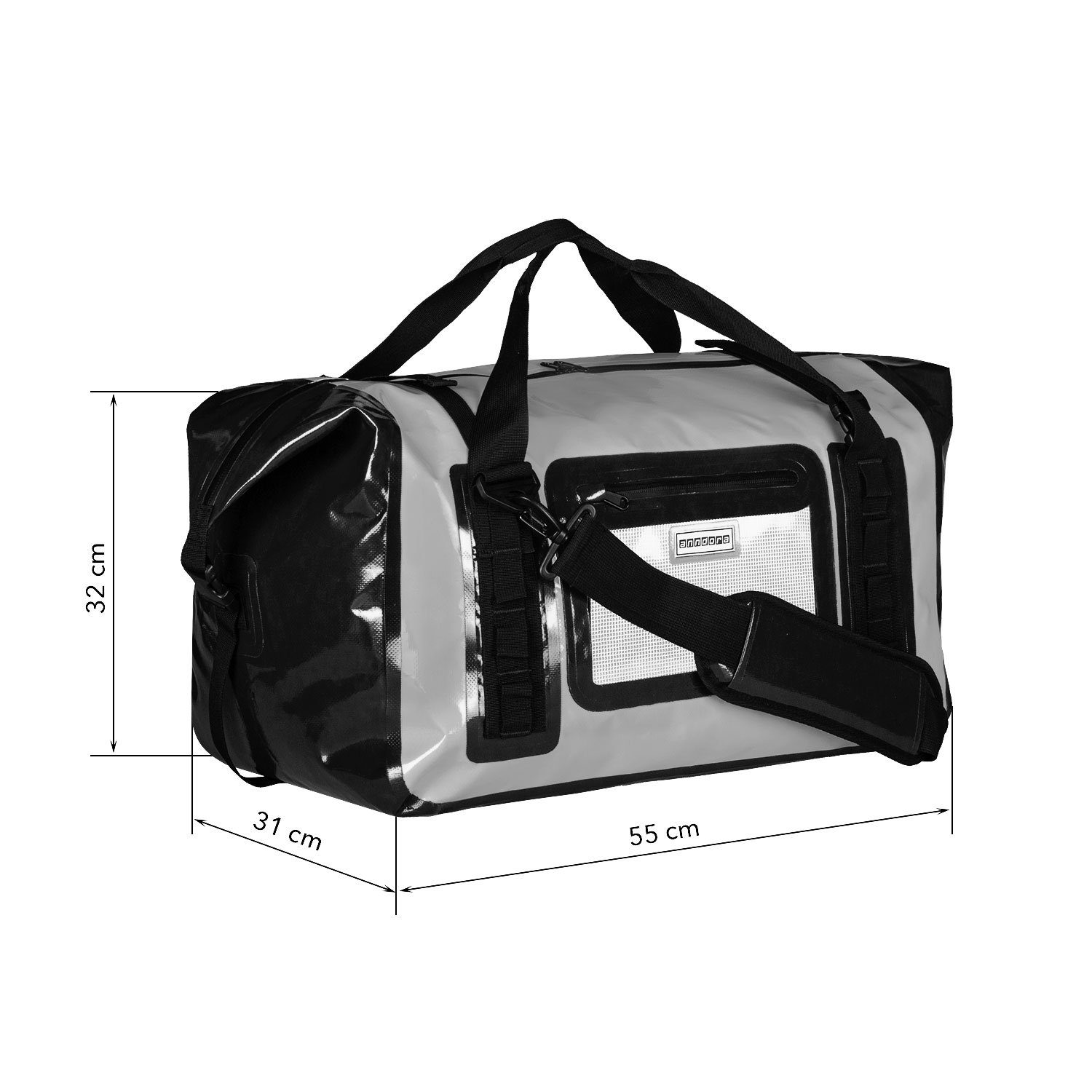 anndora Sporttasche Tarpaulin Packsack Reisetasche wasserdicht (50 Liter, Grau)