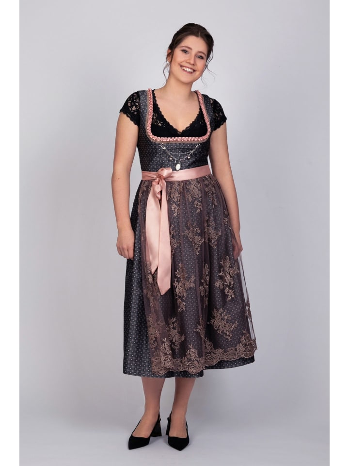 Edelnice Langes Dirndl 2-teilig Béatrice in dunkelgrau, rosa günstig kaufen