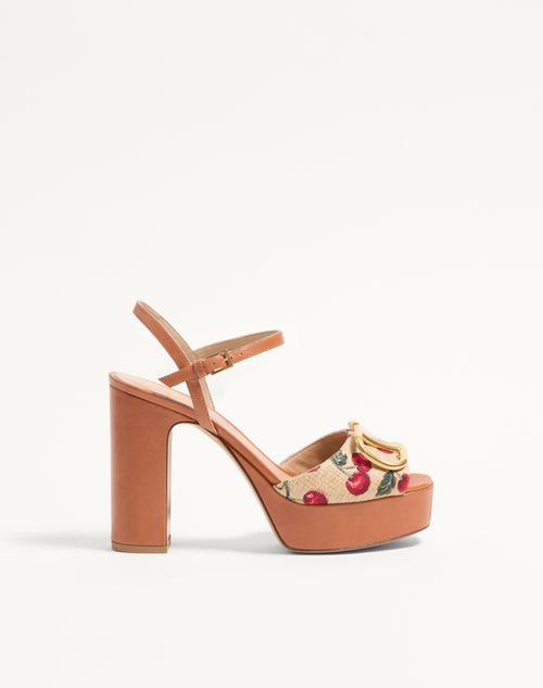 VLogo Signature Platform Sandal i Jacquard Raffia med Kirsebærmønster 115 mm