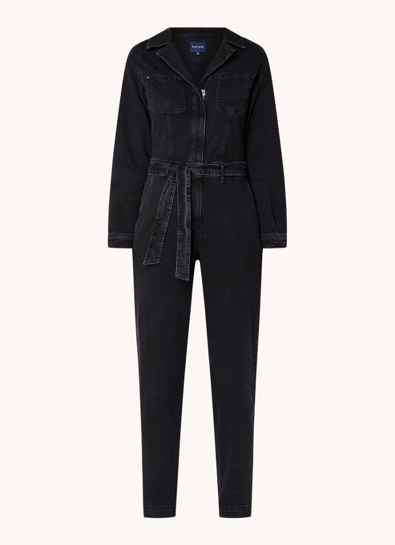 Summum straight-fit denim jumpsuit with tie belt and chest pockets