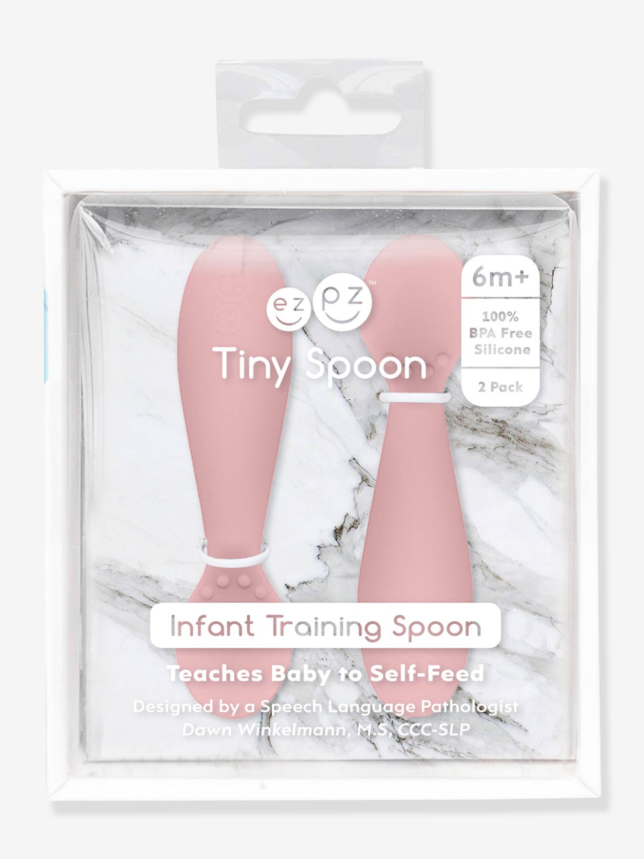 Lot de 2 cuillères 1er âge EZPZ Tiny spoon en silicone rose poudre