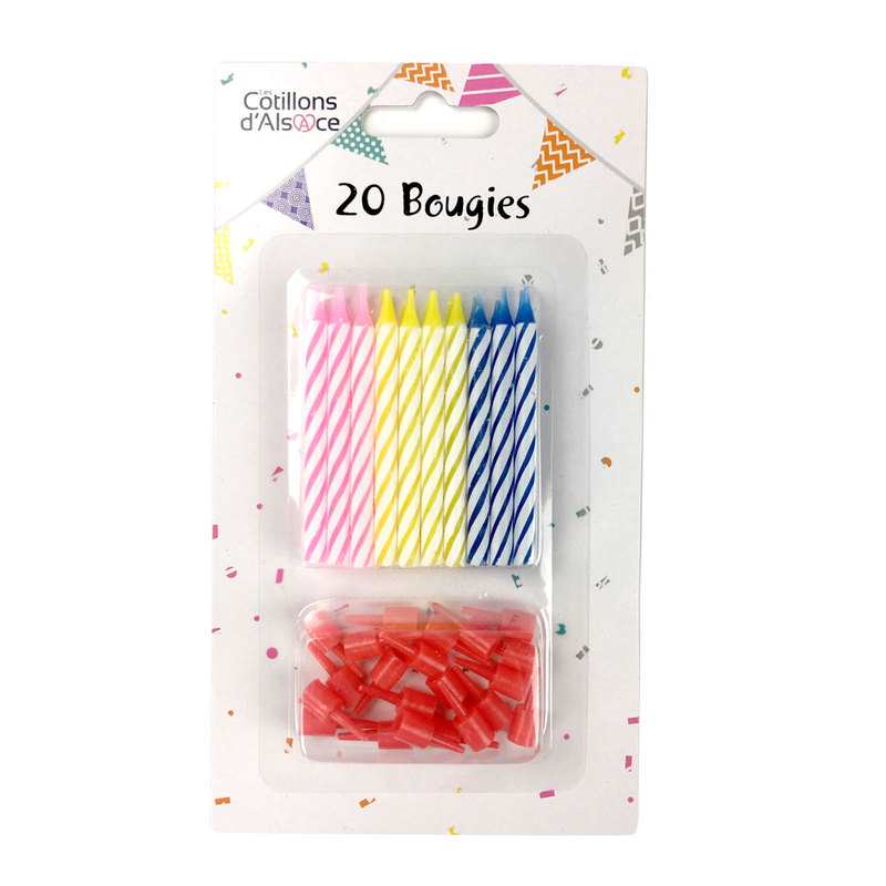20 bougies anniversaire avec support Cotillons d'Alsace