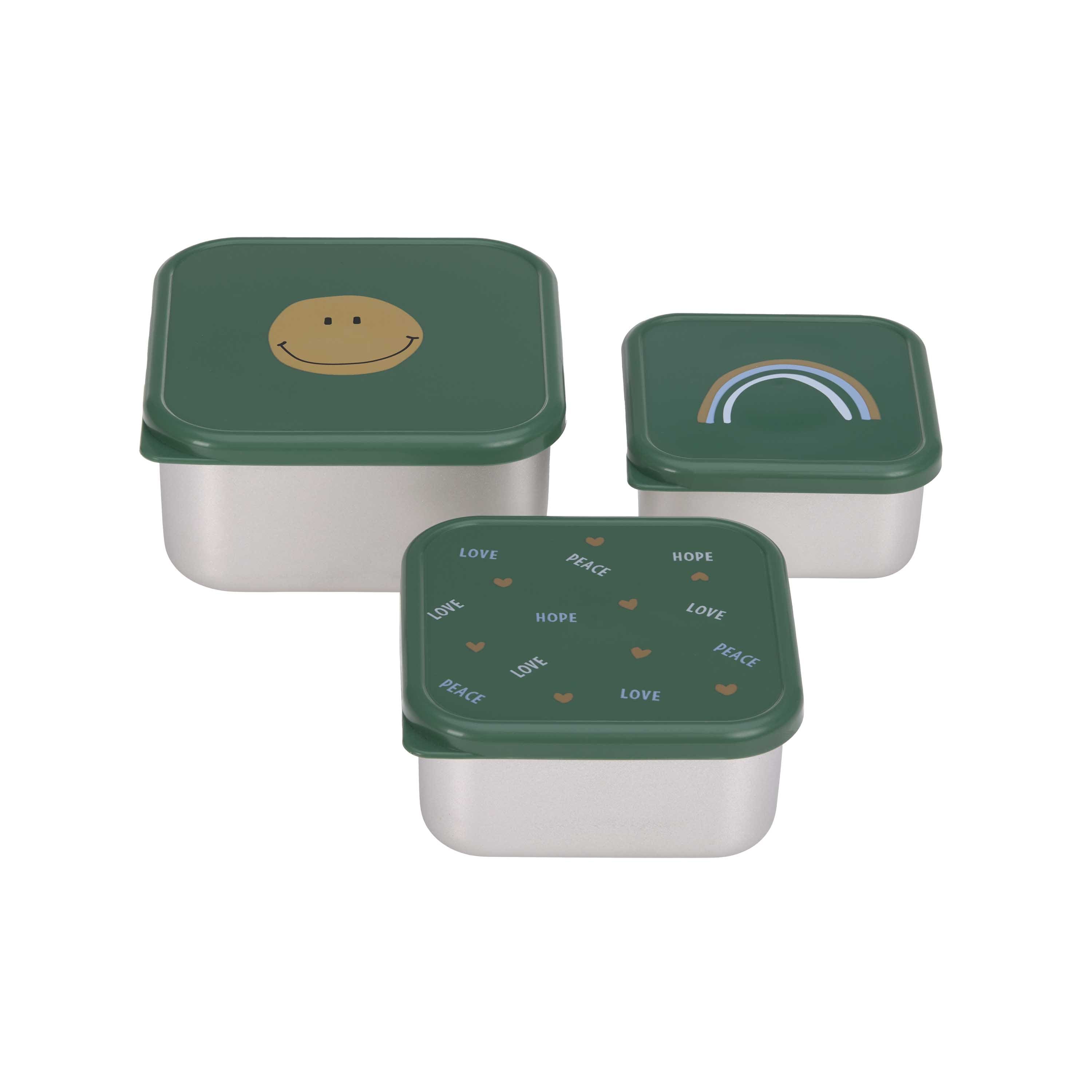 Snackbox Kinder (3er Set) - Edelstahl Brotdose Happy Rascals, Smile