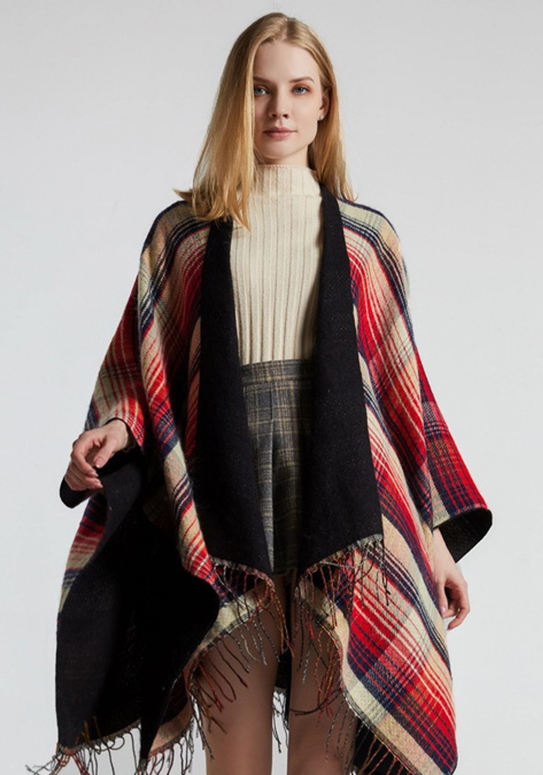 KUGI XXL-Schal Damen Herbst/Winter Poncho mit Quaste, 130 * 155CM Poncho-Schal, (kann als Styling-Accessoire und als Weihnachtsgeschenk für weibliche Freunde verwendet werden Unverzichtbare Dekoration für die Aufrechterhaltung der Mode im Winter, Win