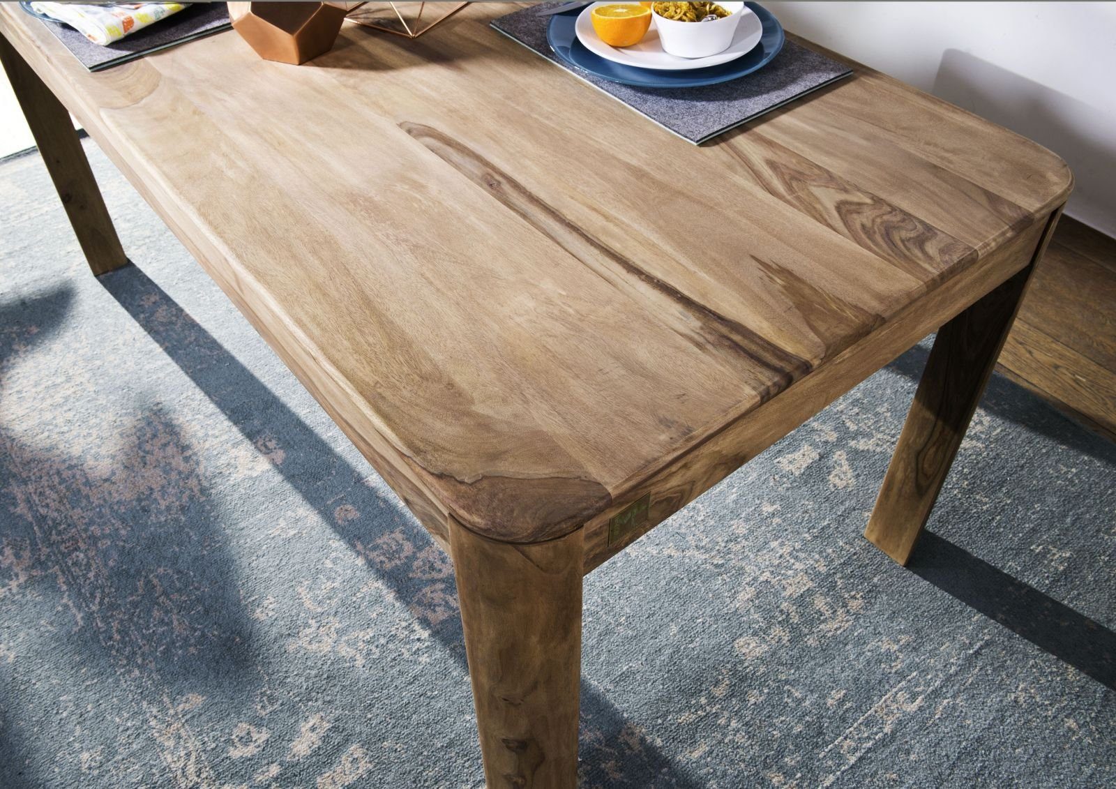Massivmoebel24 Esstisch Esstisch Sheesham 160x90x76 smoked cherry gebeizt TORONTO #124