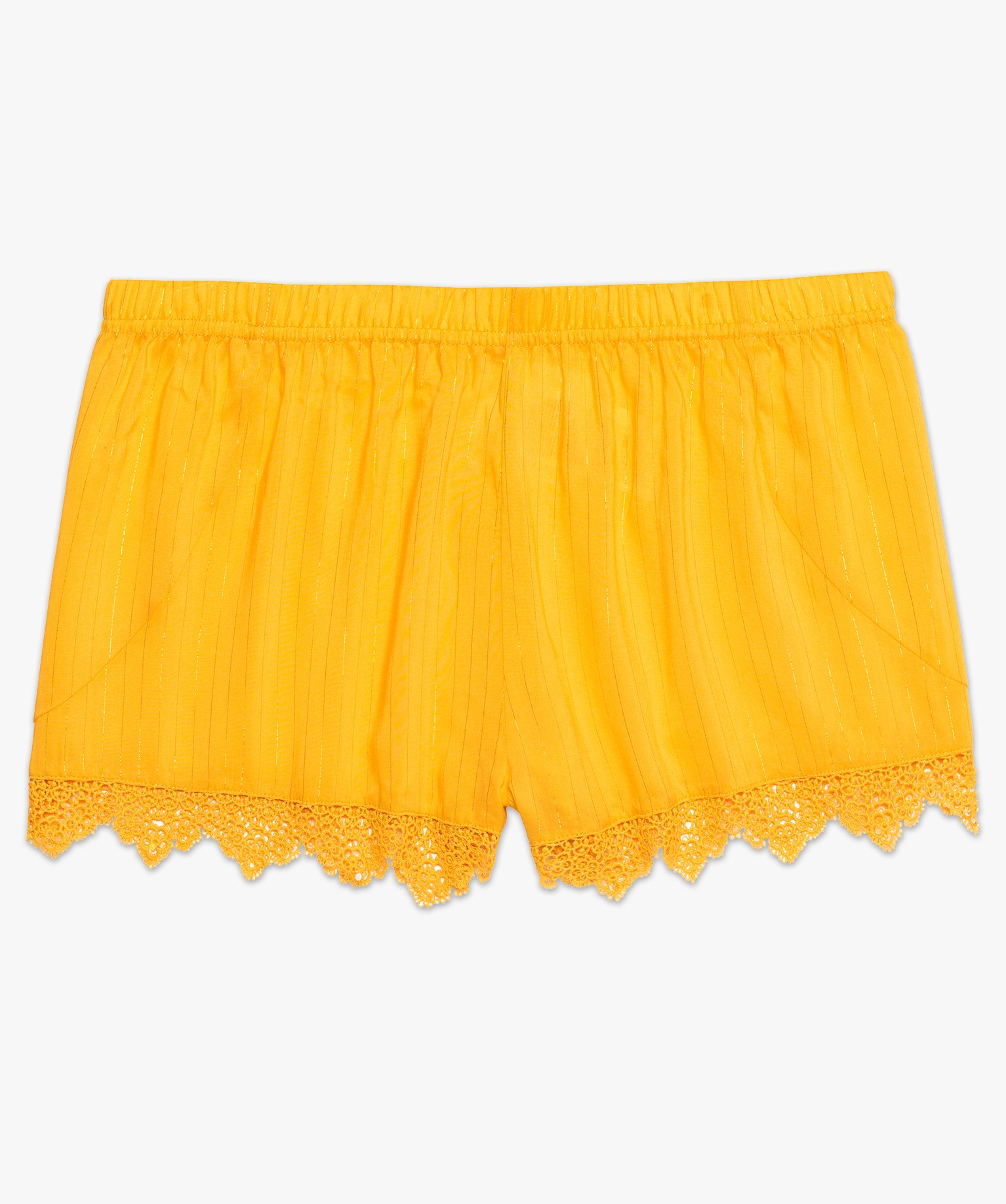 Short de pyjama femme fluide à dentelle jaune | GEMO
