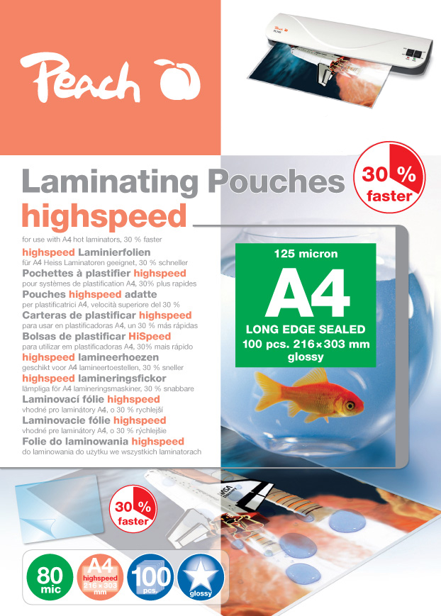 Peach HighSpeed Laminierfolien A4, 80 mic, express, 100 Stk.