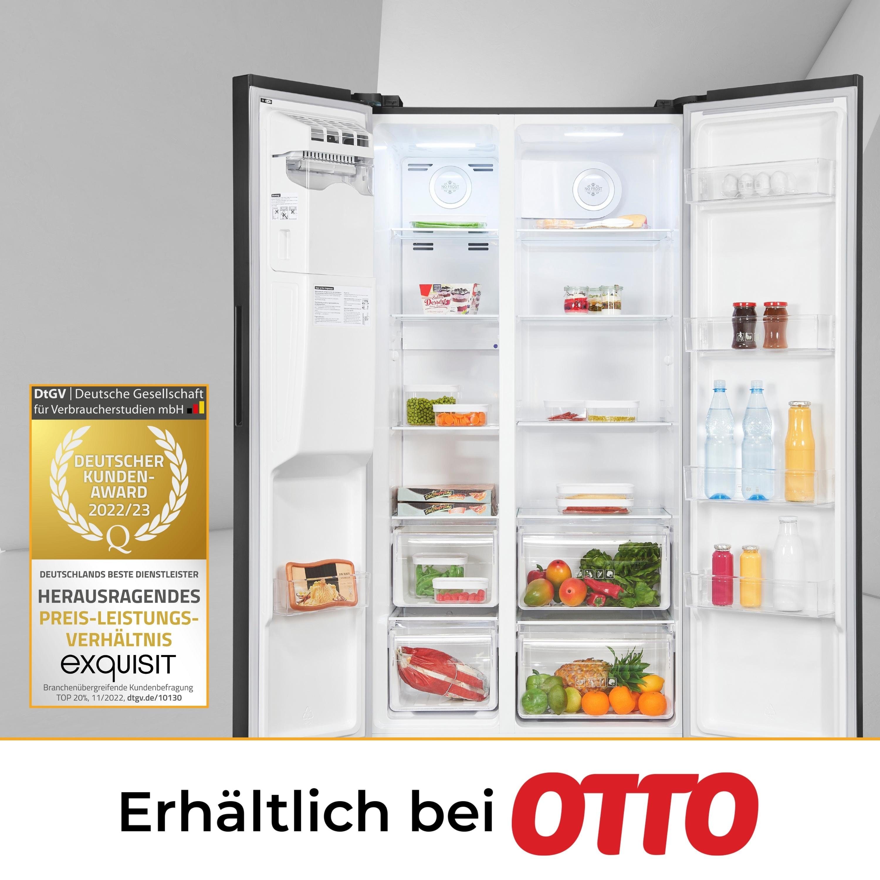 exquisit Side-by-Side SBS520-CF-040E, 177.5 cm hoch, 91 cm breit, Festwasseranschluss, NoFrost, Inverter Kompressor