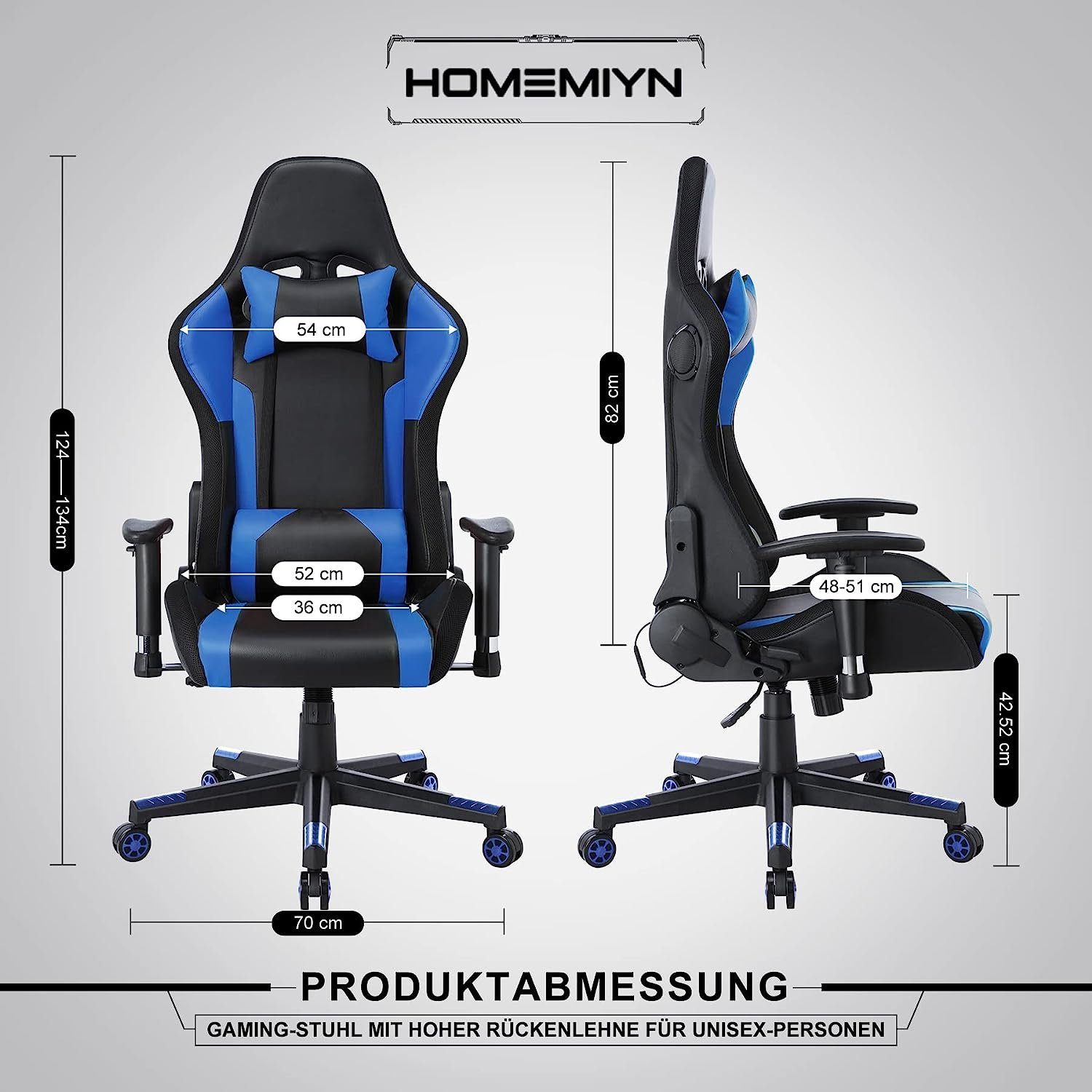 HomeMiYN Gaming Chair Gaming Stuhl Lautsprechern LED-Leuchten ergonomischer Bürostuhl Hoher