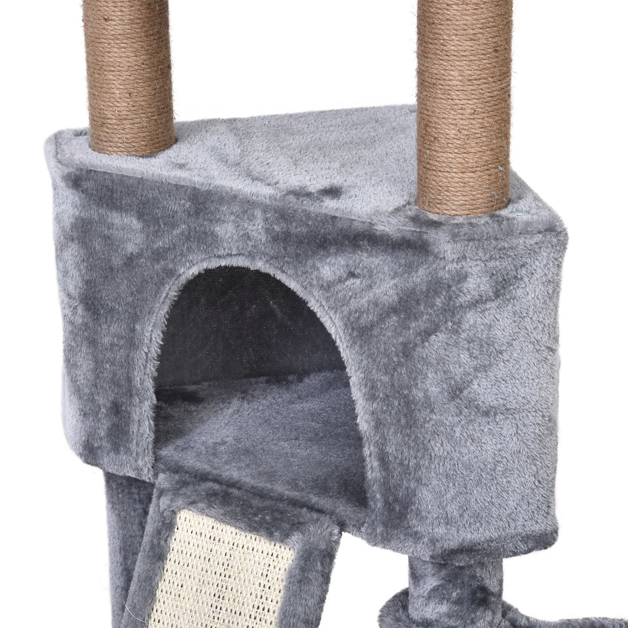 PawHut Katzenbaum mit Hängebett, 4-Stock Kratzbaum, Katzenhaus mit Spielbällen, mit Sisalsäule und Kratzbrett, Plüsch Grau 40 x 40 x 124 cm
