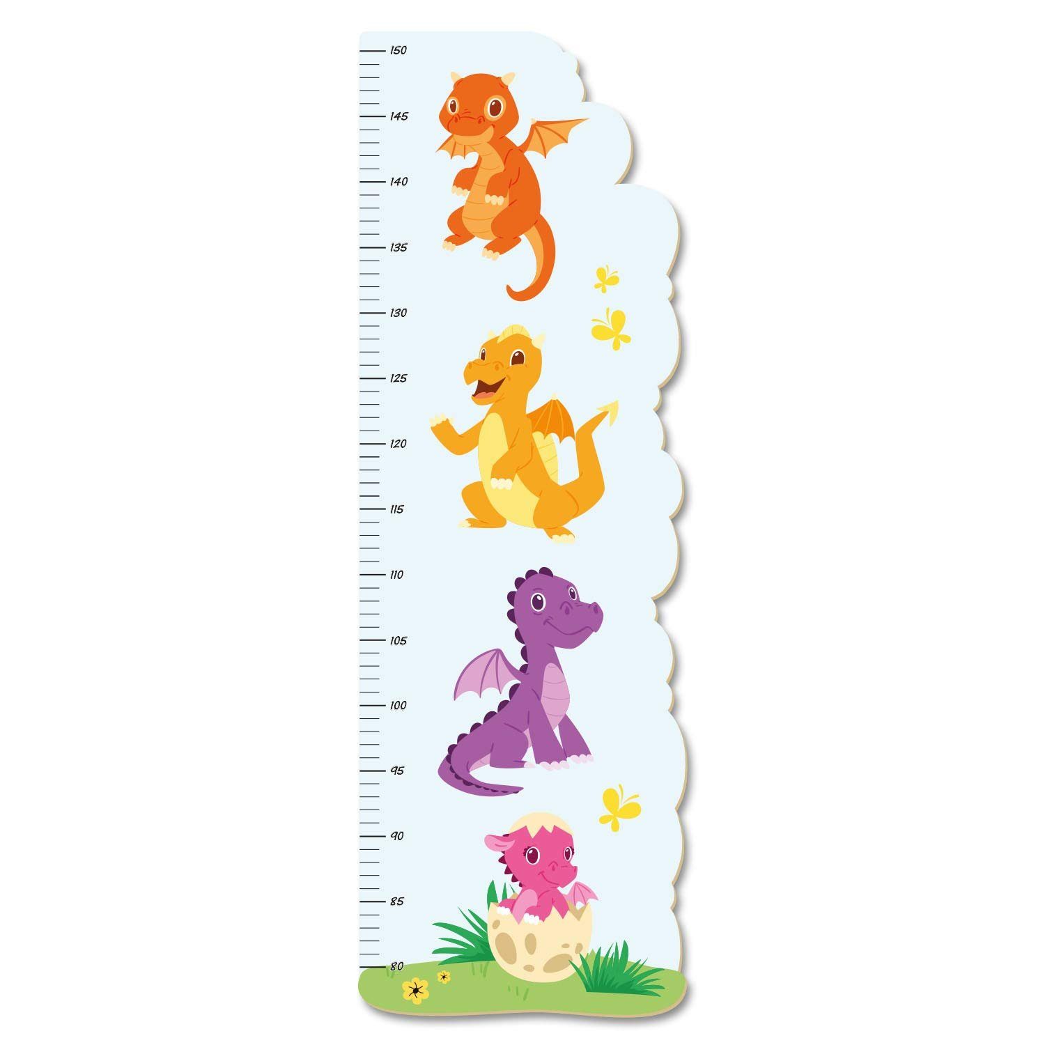 Kreative Feder Messlatte „Drachen Baby“ für Kinder, Messlatte fürs Kinderzimmer im Norwegian Style; Messbereich 80–150 cm