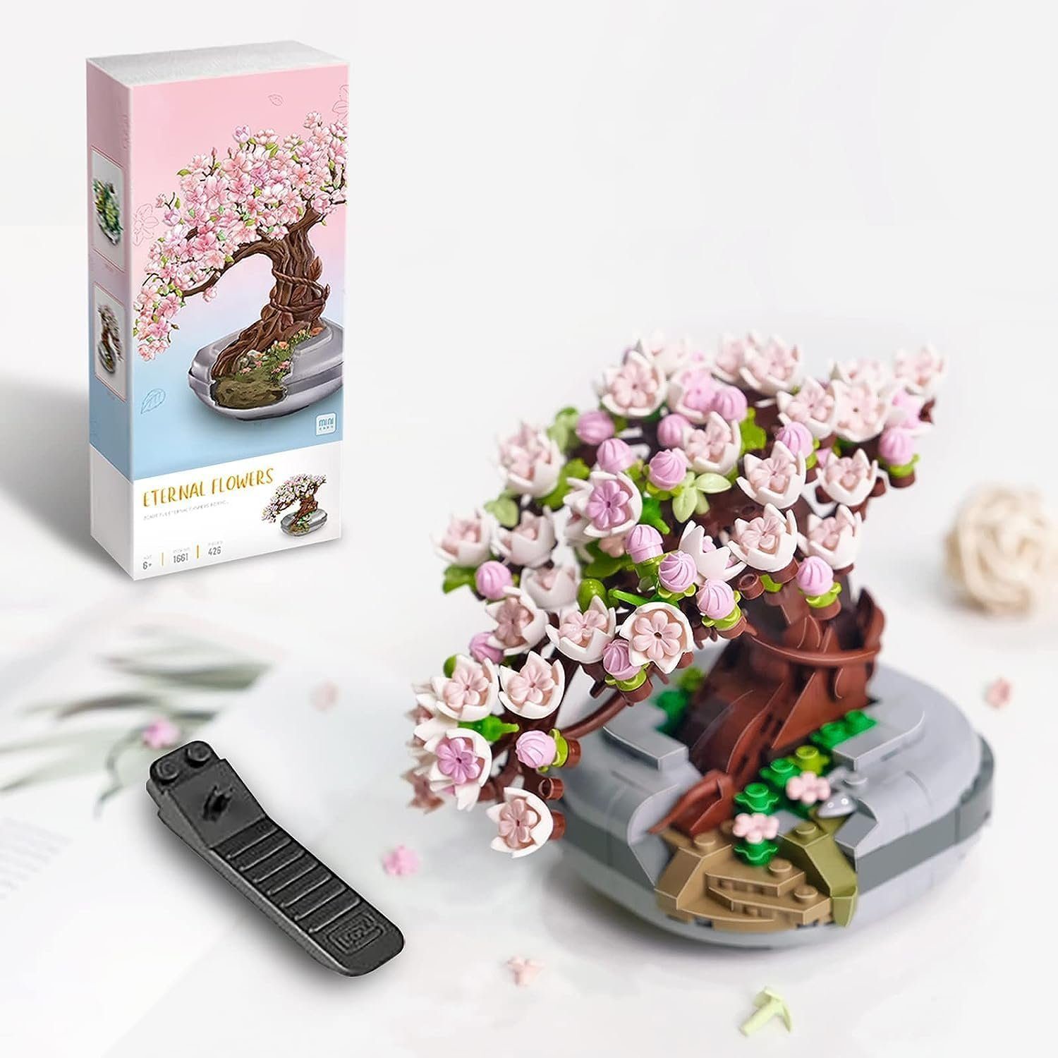 Kunstbonsai Kunstbonsai Sakura Tree Kunstpflanzen Spielbausteine Konstruktionsspi Kirschblüten, KINOMI, Nicht Kompatibel Mit Lego Baustein Geschenk
