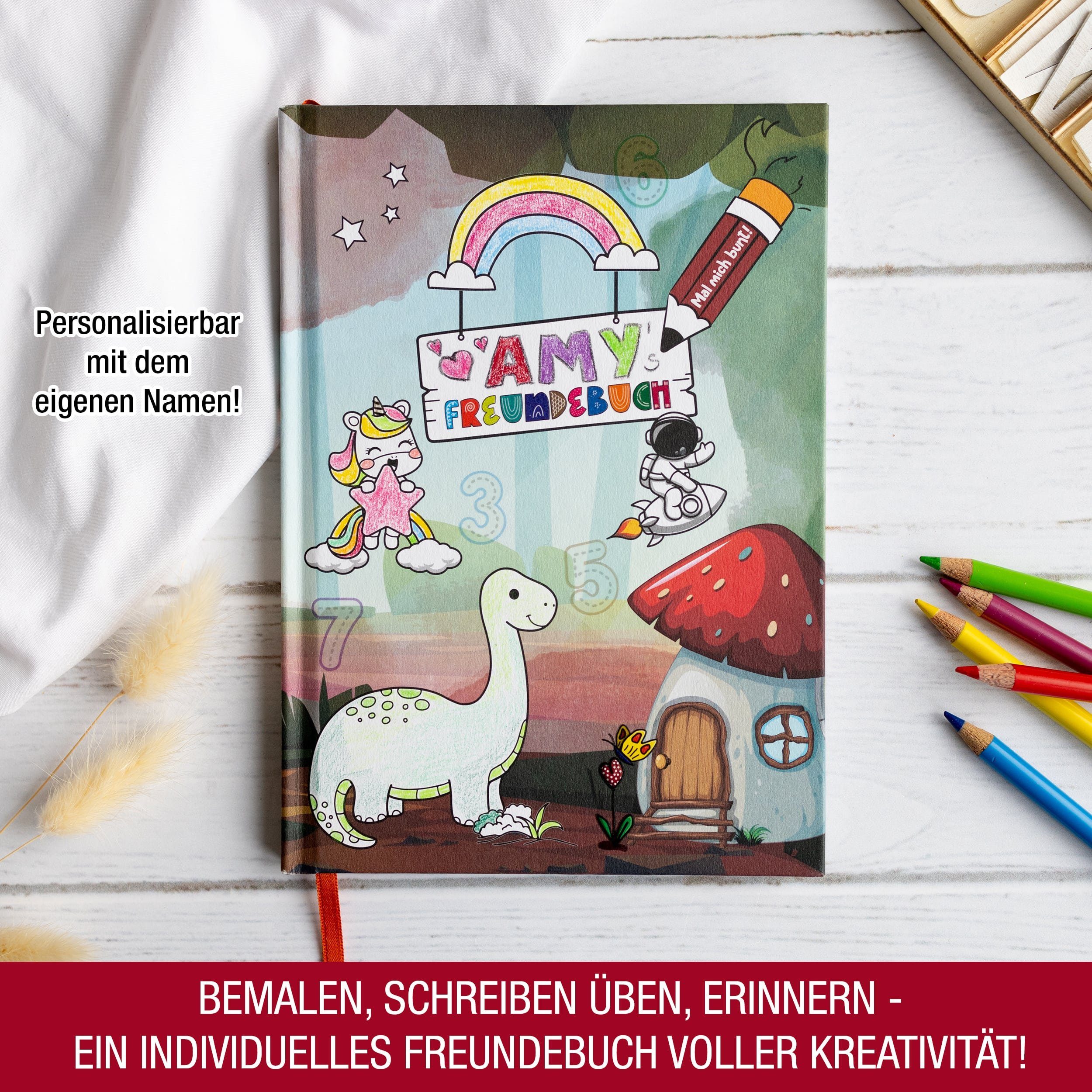 TOBJA Poesiealbum Freundebuch für Kindergarten & Krippe, Individuell gestaltbares Cover, Erinnerungen an Freundschaften