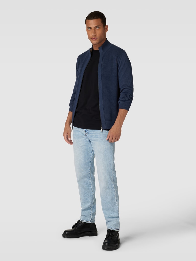 Strickjacke mit Stehkragen in marineblau meliert