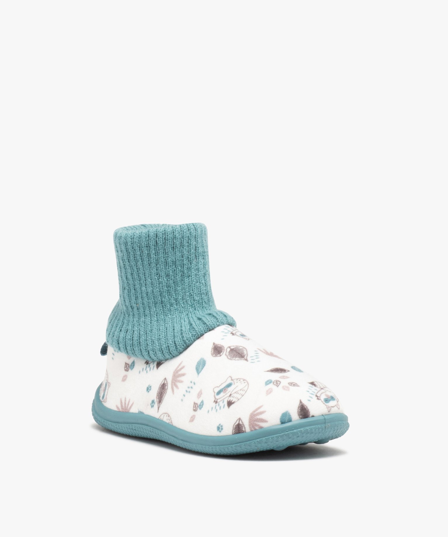 Chaussons Garçon imprimés en velours ras et col chaussette beige | GEMO