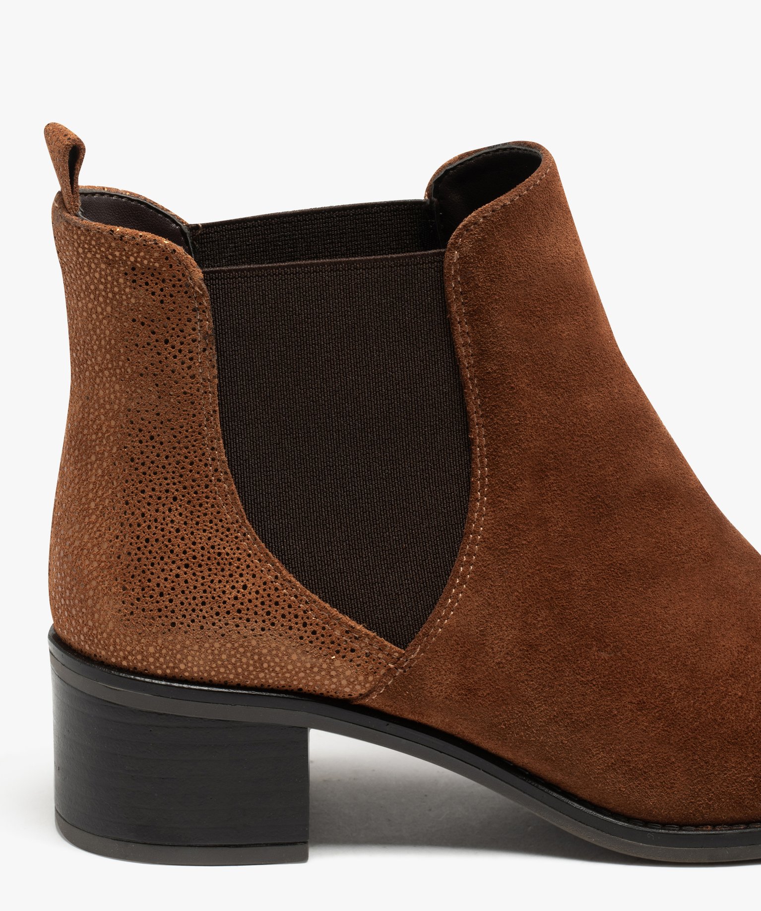Chelsea boots dessus cuir à petit talon femme camel | GEMO