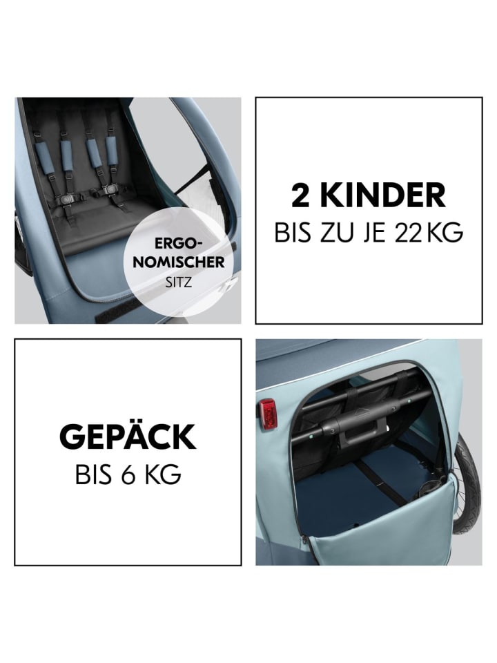 Hauck 2in1 Fahrradanhänger Dryk Duo Plus für 2 Kinder (bis in blau günstig kaufen onesize