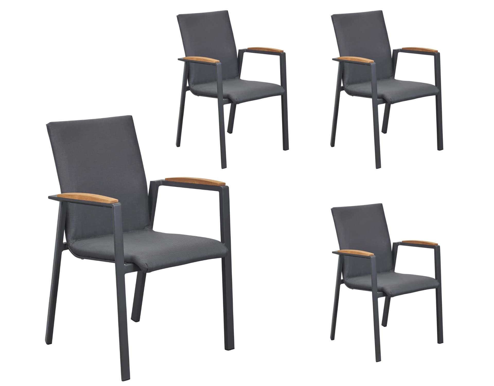 LC Garden Stapelstuhl LC Garden 4er Set Unicamo Sunvego Stapelstuhl Textilen anthrazit Teakholz Gartenstuhl