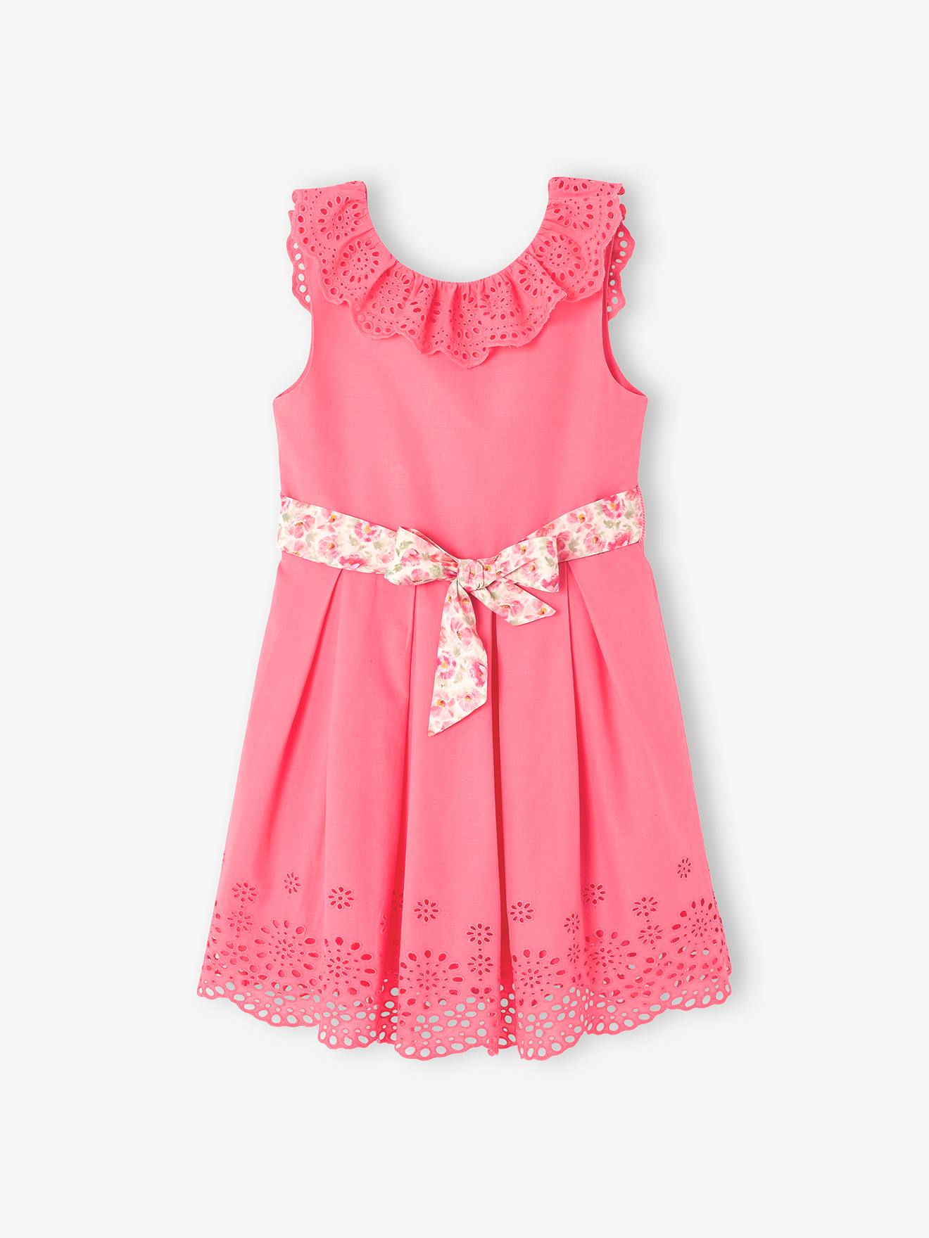 Robe de cérémonie détails broderie anglaise fille rose