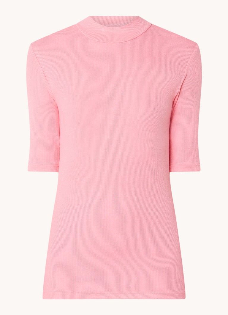 Modström Krown ribbed knit top with stand-up collar