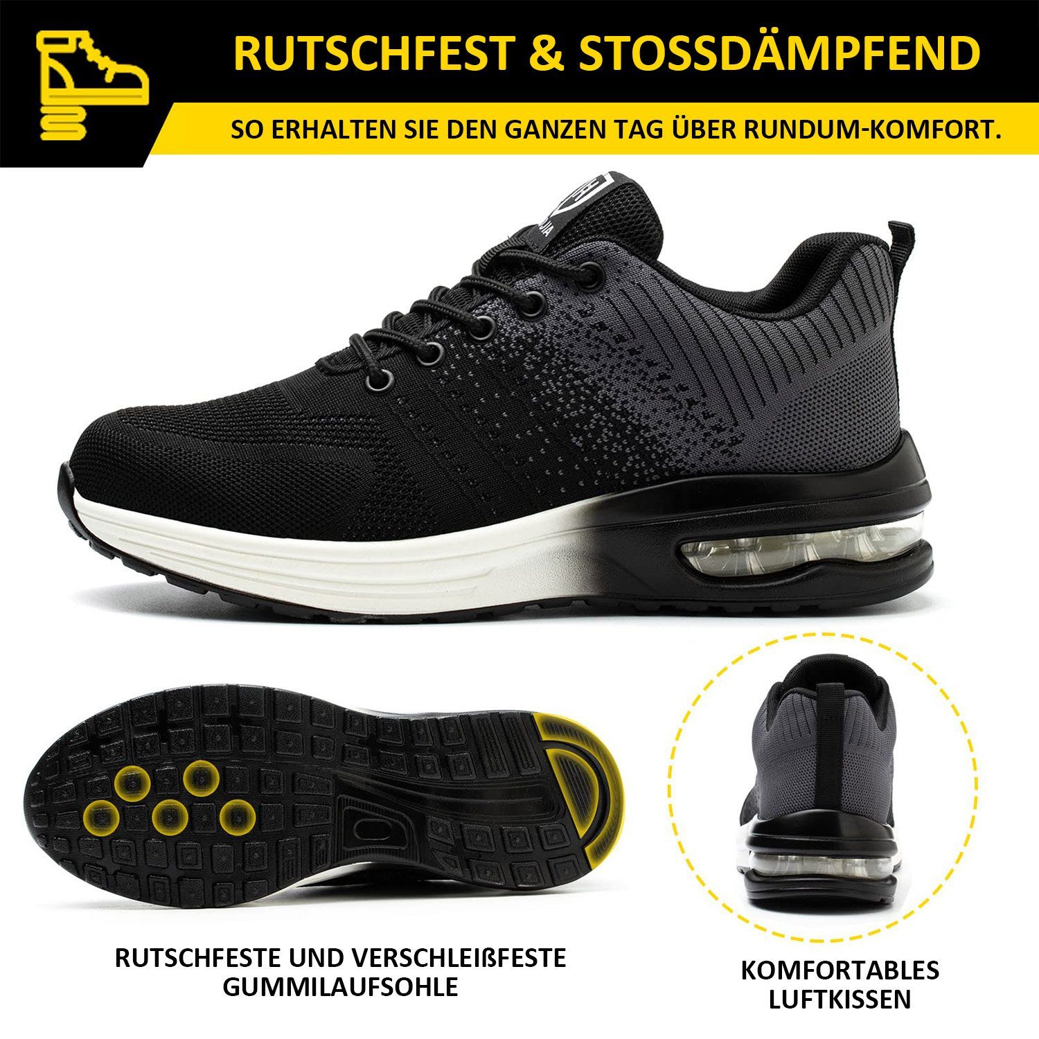 MAGICSHE Arbeitsschuhe für Männer und Frauen Sicherheitsschuh Leichte Sport Arbeit Training Schuhe Stahl Zehen Größen 37-46