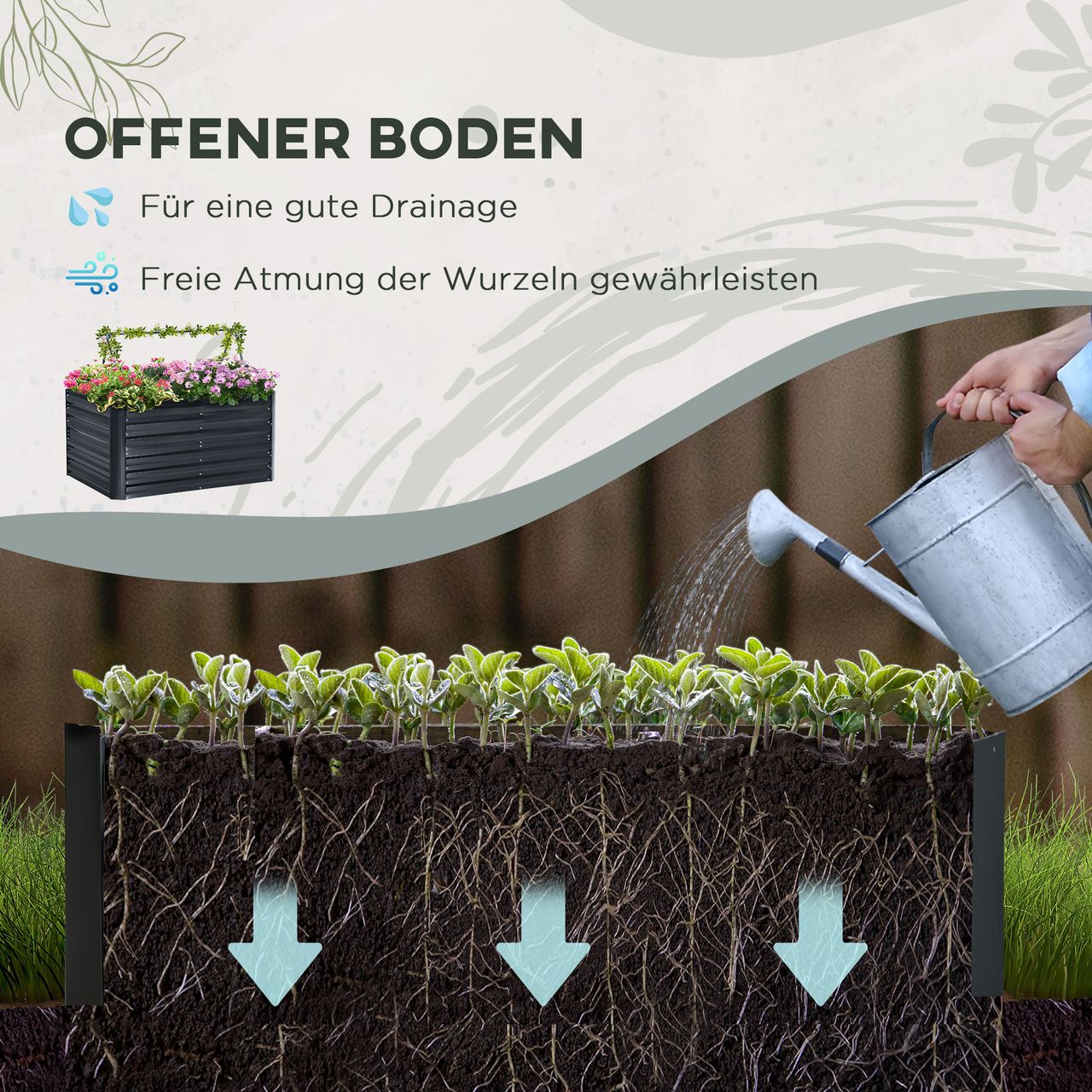 Outsunny 3-teiliges Set Pflanzkasten mit Stützgitter Gartenbeet für Garten Stahl Grau