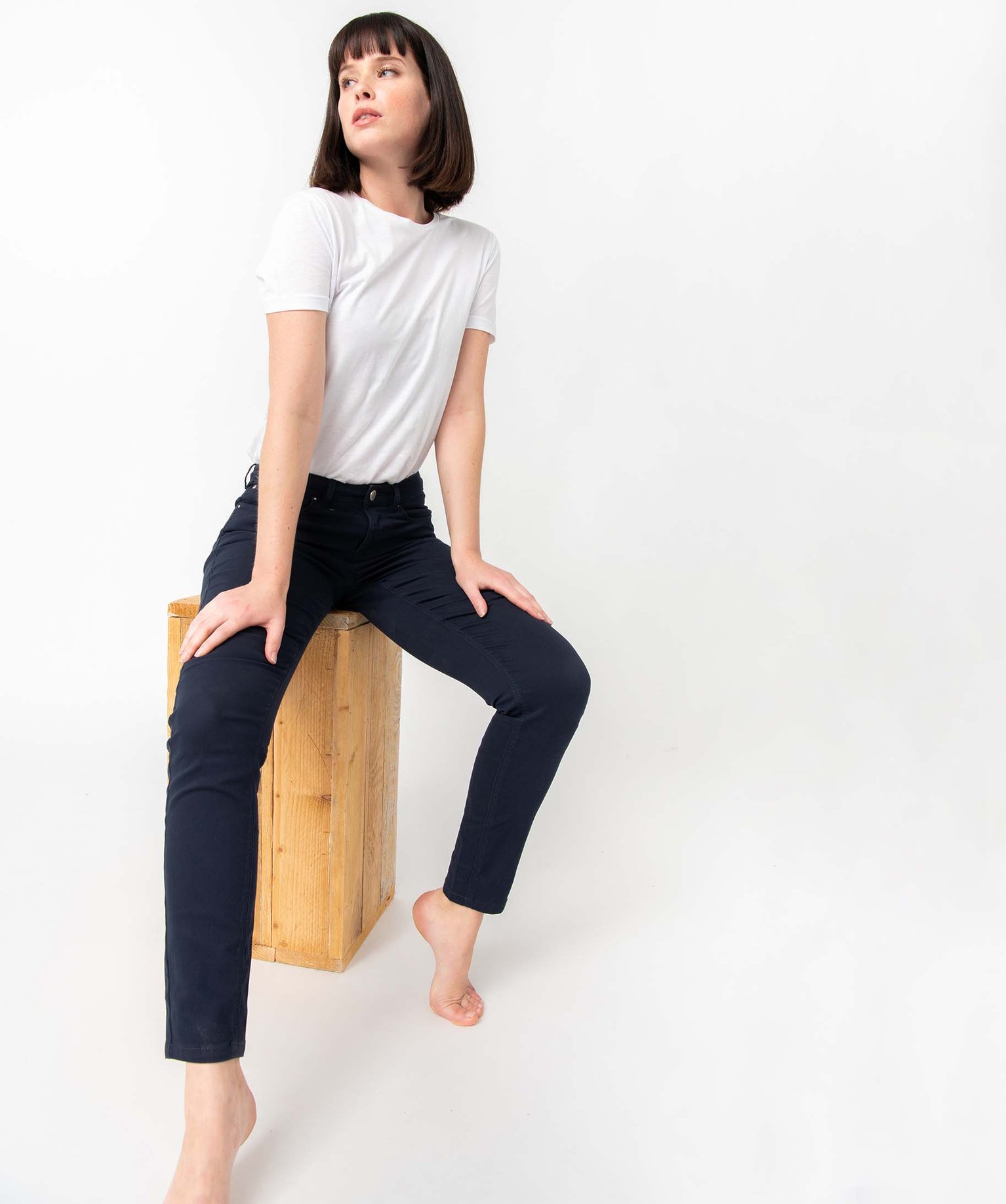 Pantalon femme coupe Slim taille normale marine | GEMO