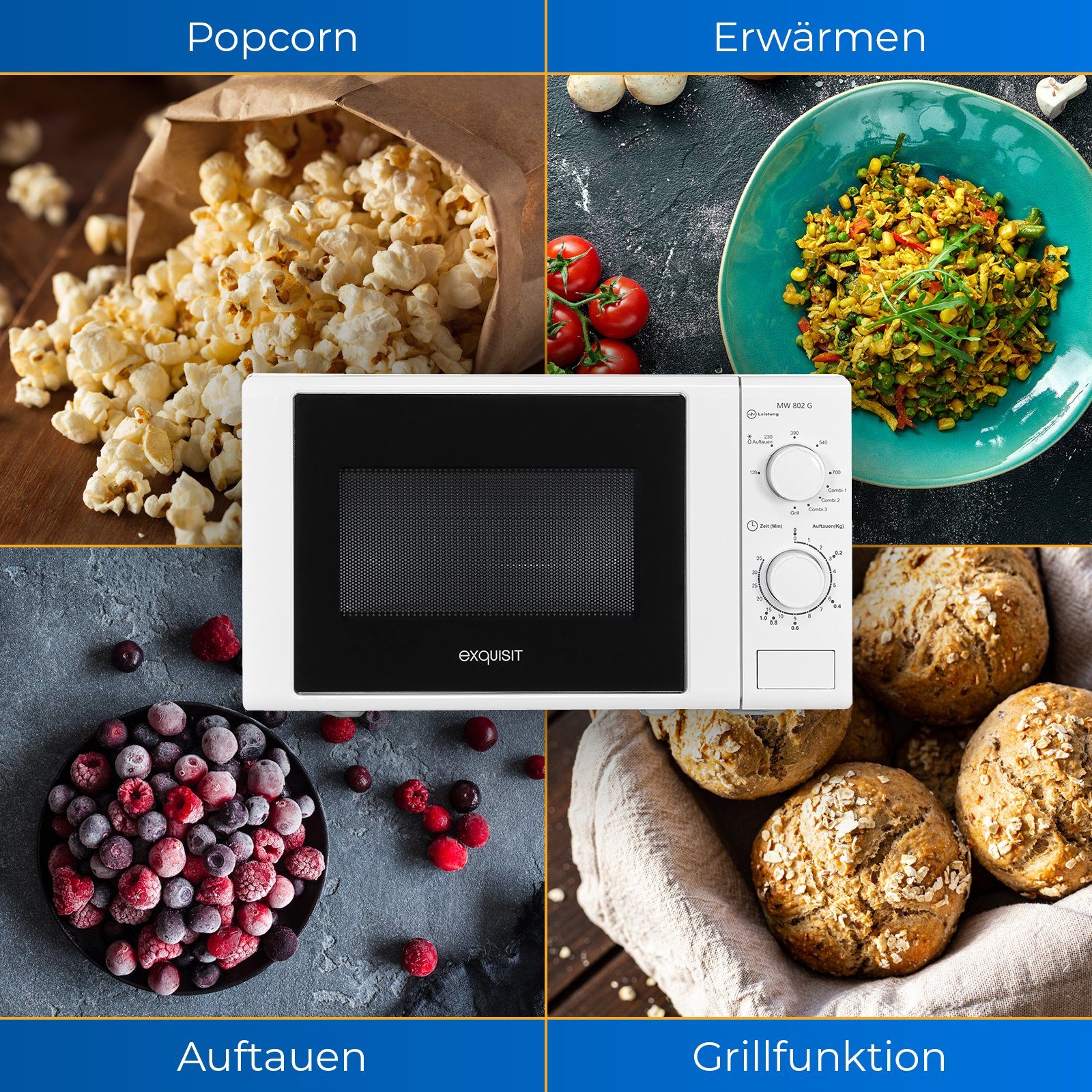 exquisit Mikrowelle MW 802 G, Grill, 20,00 l, kompakte Mikrowelle mit Grillfunktion, platzsparend, inkl. Timer