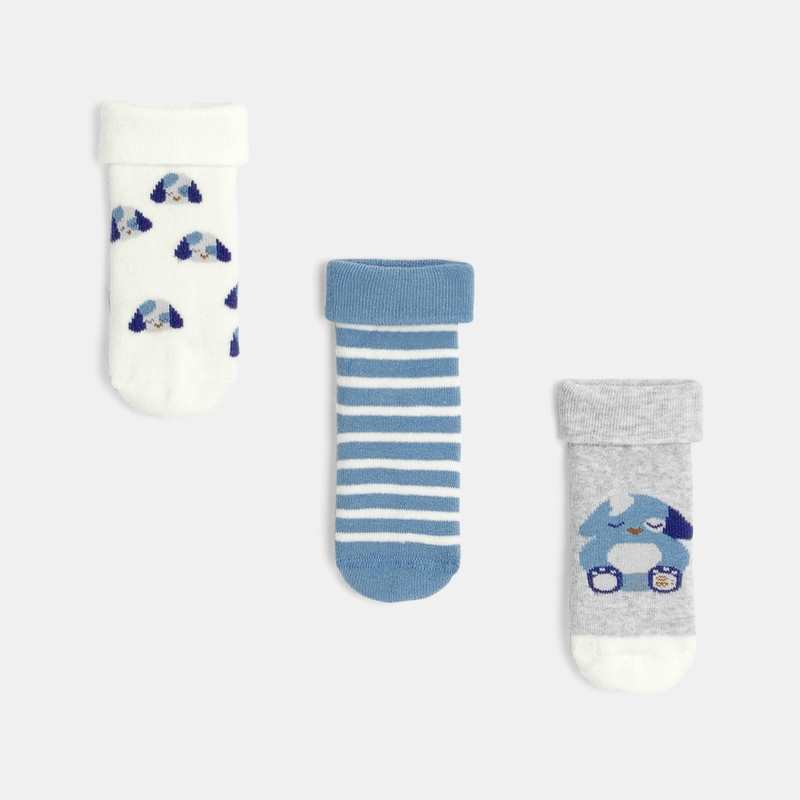 Chaussettes bouclette chiens (lot de 3) bleues naissance
