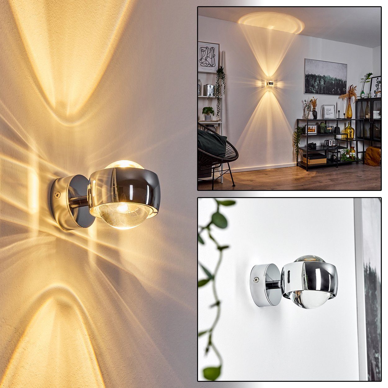 hofstein Wandleuchte Osacca Wand-Lampe, halbrunde Designer-Effektlampe in modernem chrom, ohne Leuchtmittel, mit Schlitzen, die Wandbeleuchtung funktioniert mit LED oder Halogen