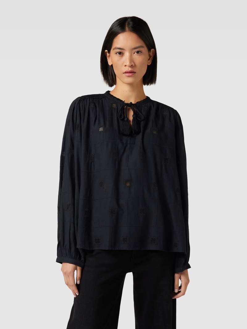 Bluse mit Lochmuster Modell 'JEDI' in dunkelblau