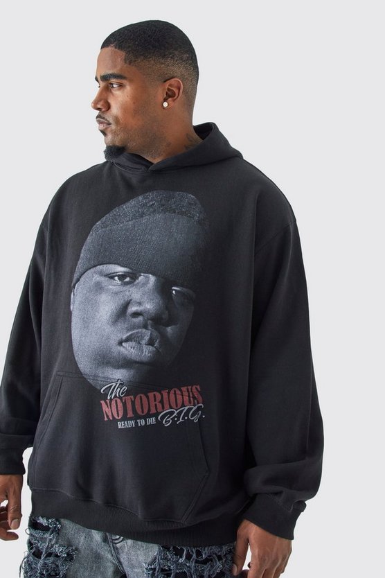 Plus Hoodie mit lizenziertem Biggie Notorious Print
