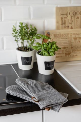 WENKO Topfhandschuhe Ada Stripes, (Set, 2-tlg), mit Baumwollinnenseite, 1 Paar, grau