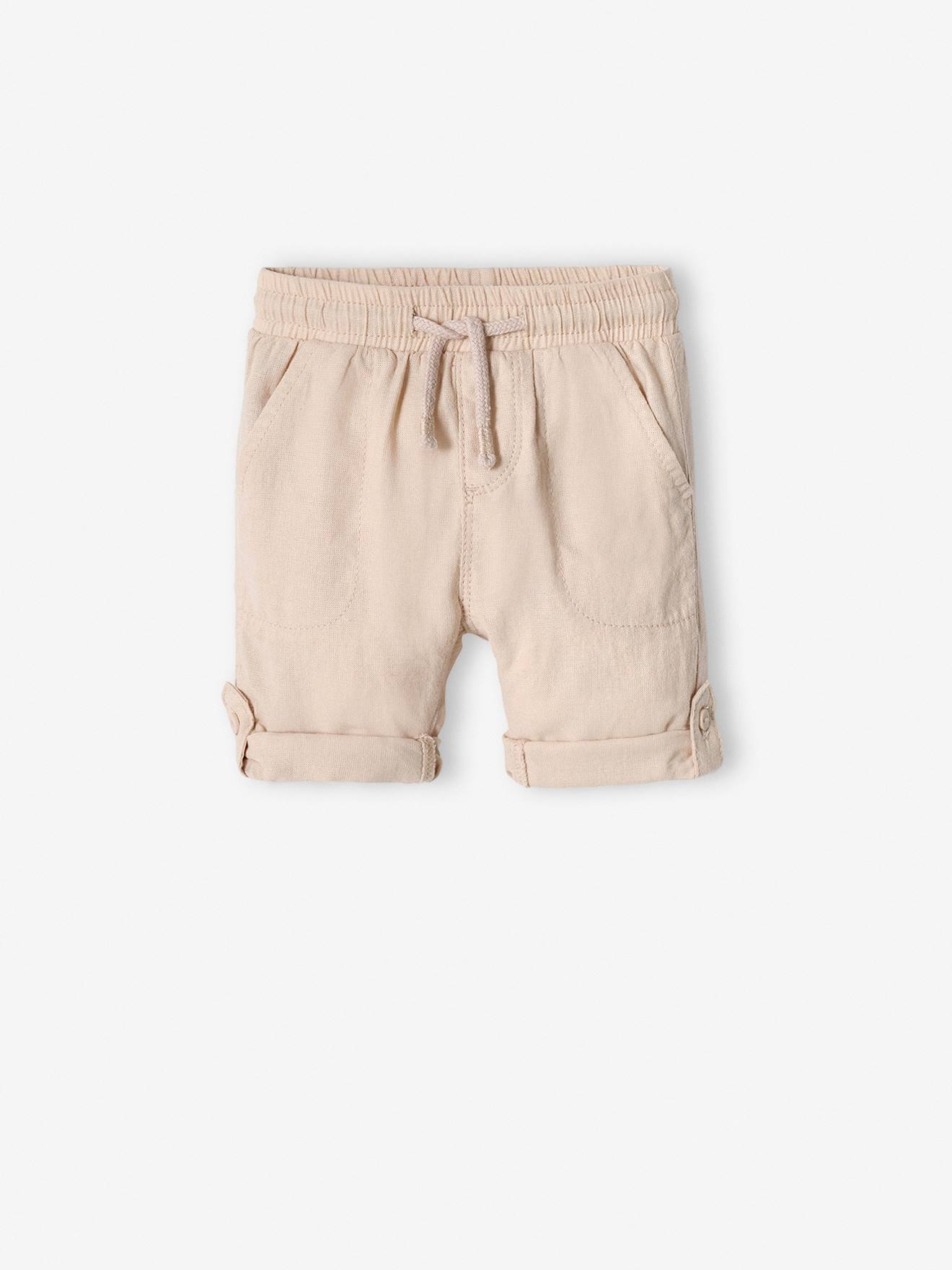 Pantalon retroussable bébé en lin et coton beige