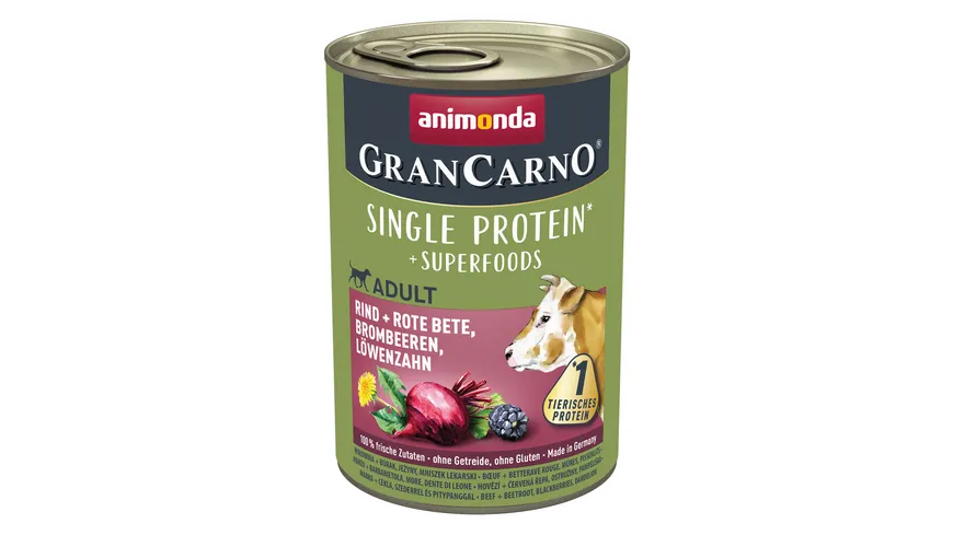 ANIMONDA Hundenassfutter GranCarno Adult Superfoods Rind + Rote Beete, Brombeeren, Löwenzahn 400 g