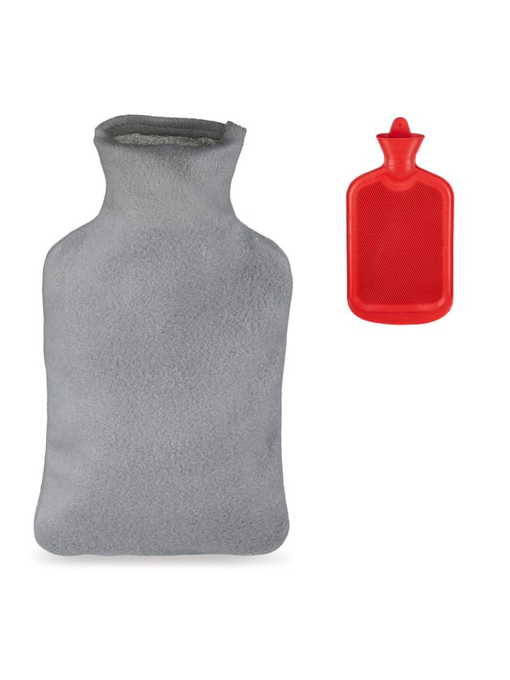 relaxdays Wärmflasche mit Bezug in Grau/Rot - 1,5 l günstig kaufen onesize