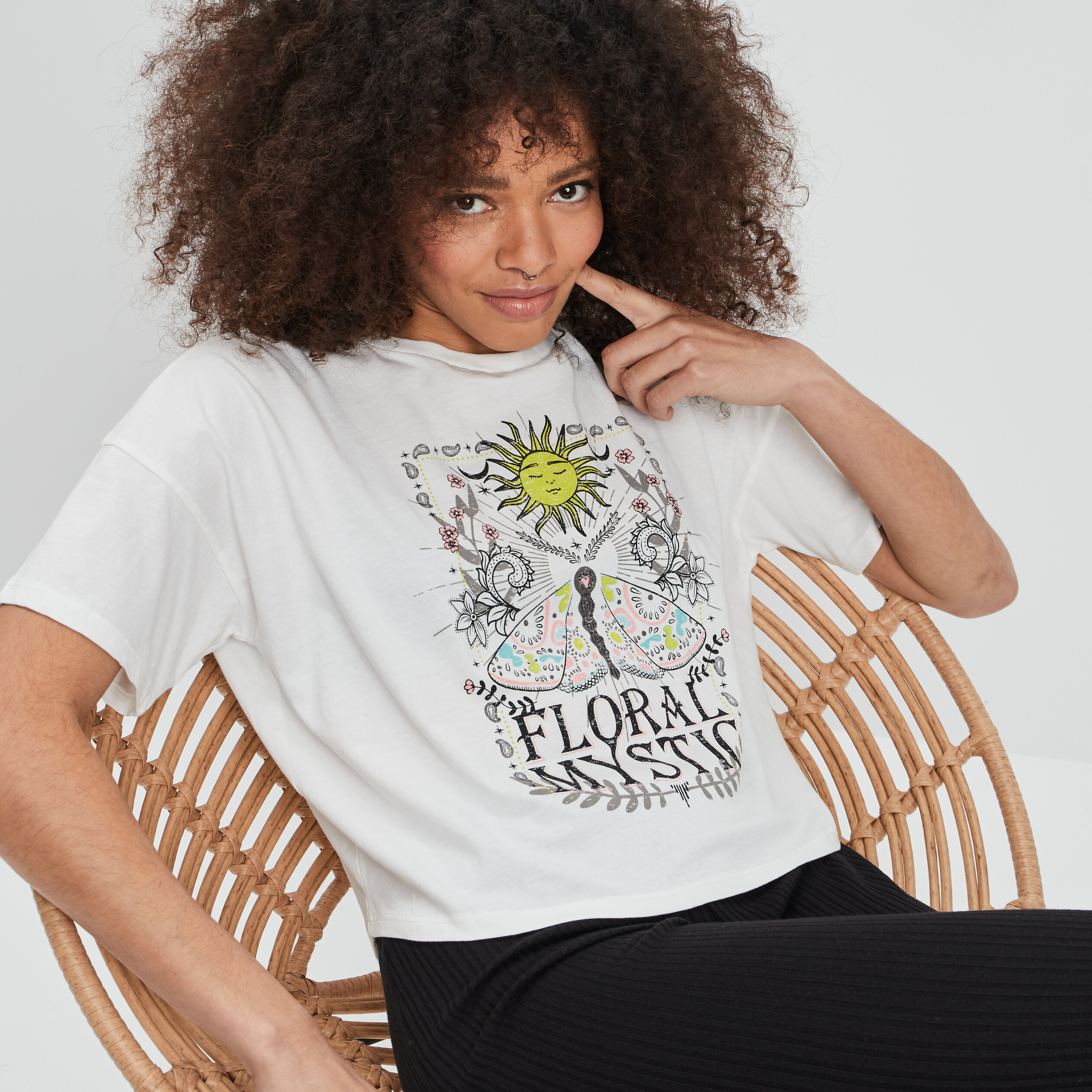 T-shirt court manches courtes Liberto ivoire femme | La Halle
