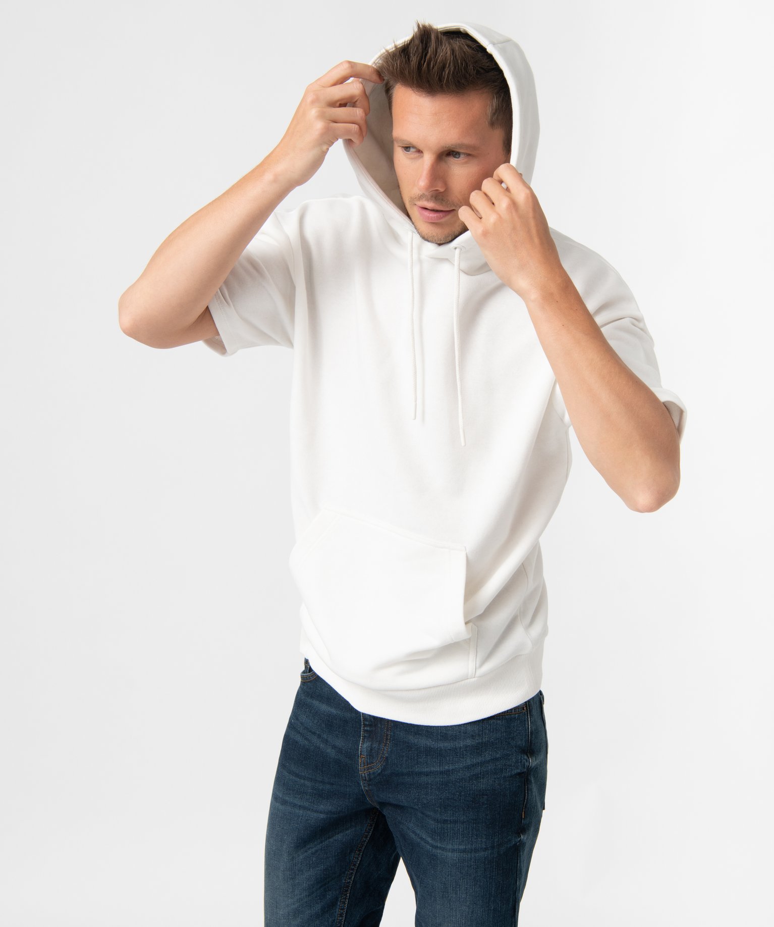 Sweat homme à capuche à manches courtes ecru | GEMO