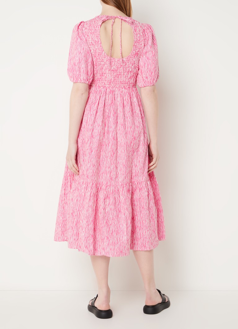 Whistles Midi dress with zebra print and puff sleeves