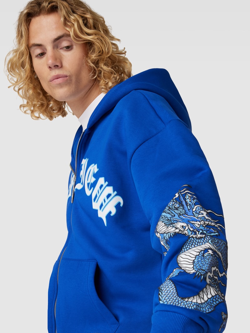 Sweatjacke mit Motiv-Print in royalblau