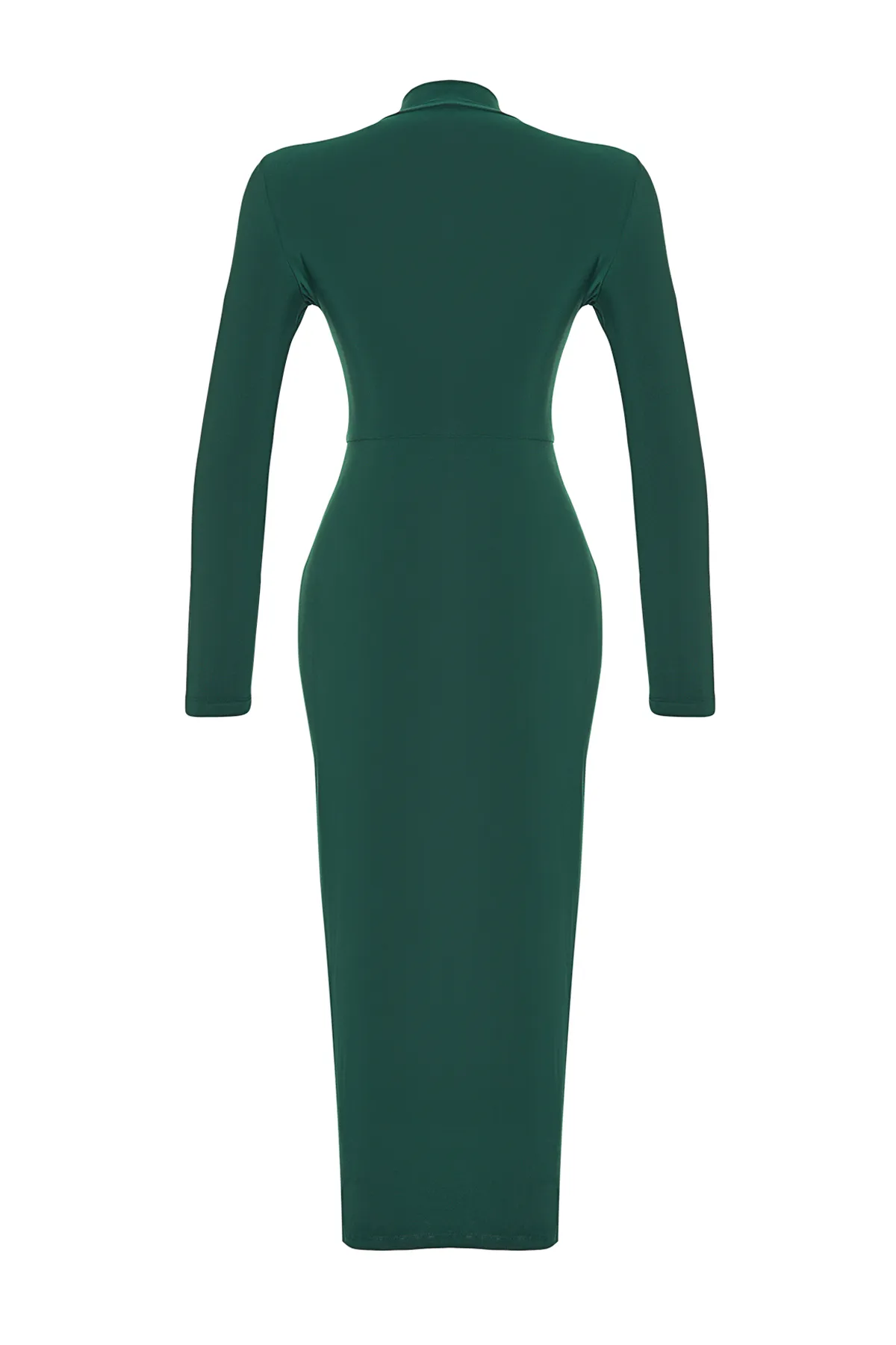 Trendyol Collection  Smaragdgrünes, eng anliegendes, dehnbares Maxi-Strickkleid mit hohem Kragen TWOAW24EL00614