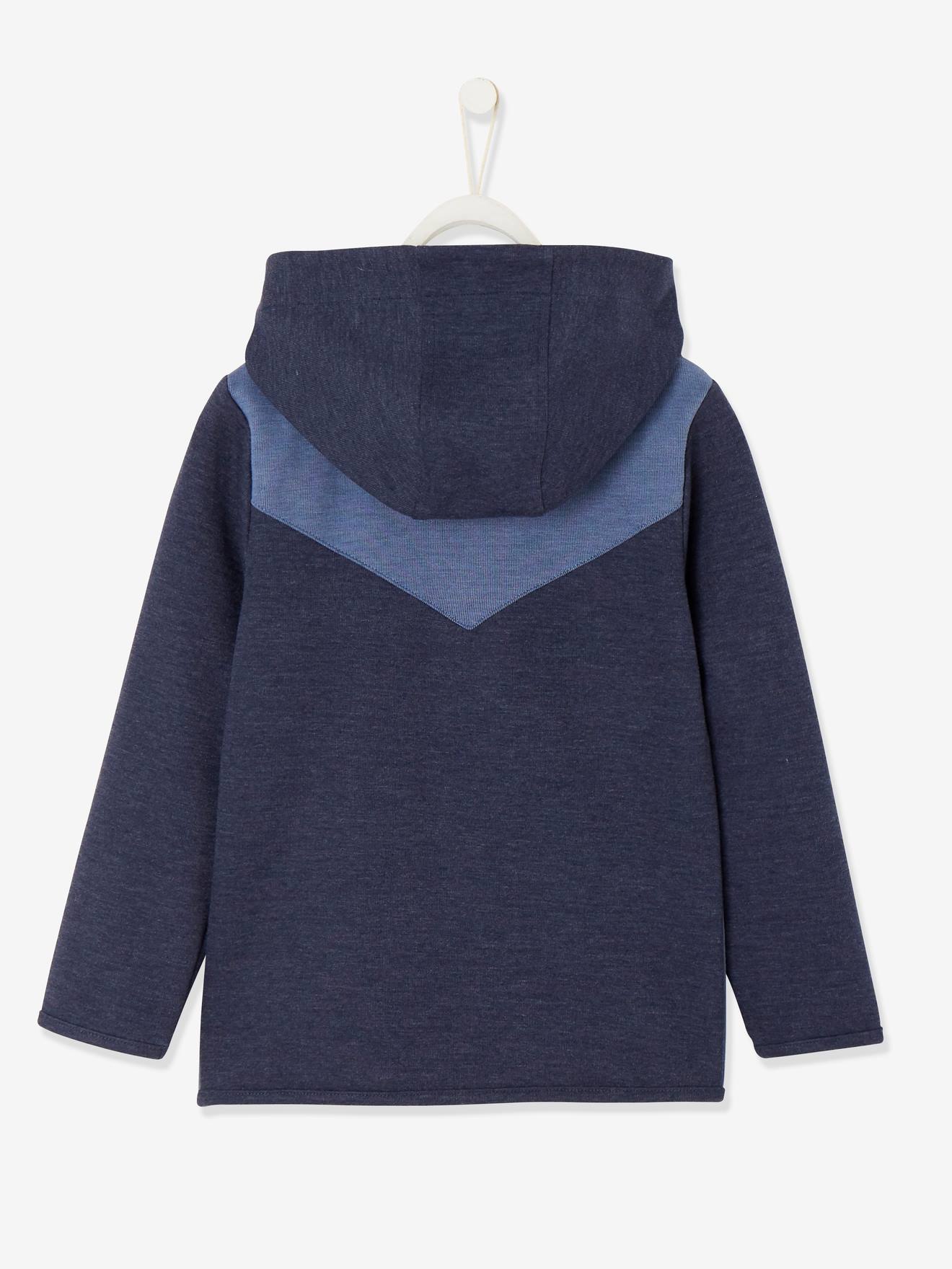 Sweat zippé sport garçon matière technique inscriptions graphiques bleu