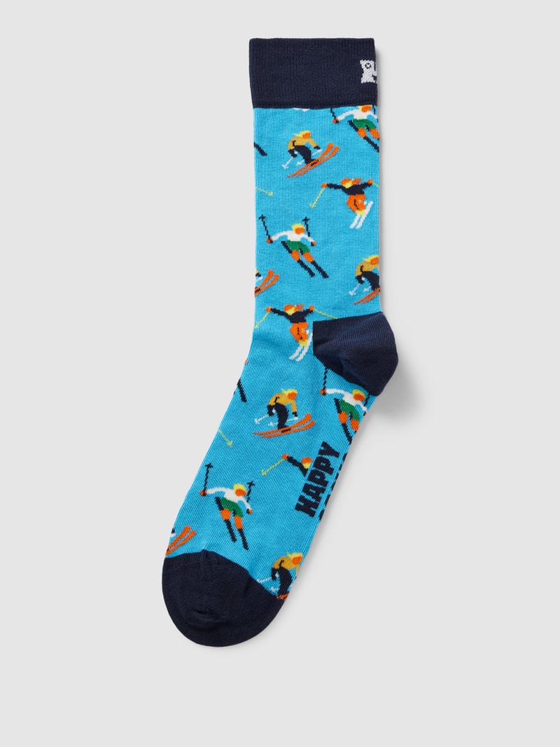 Socken mit Motiv-Print Modell 'Skiing' in blau