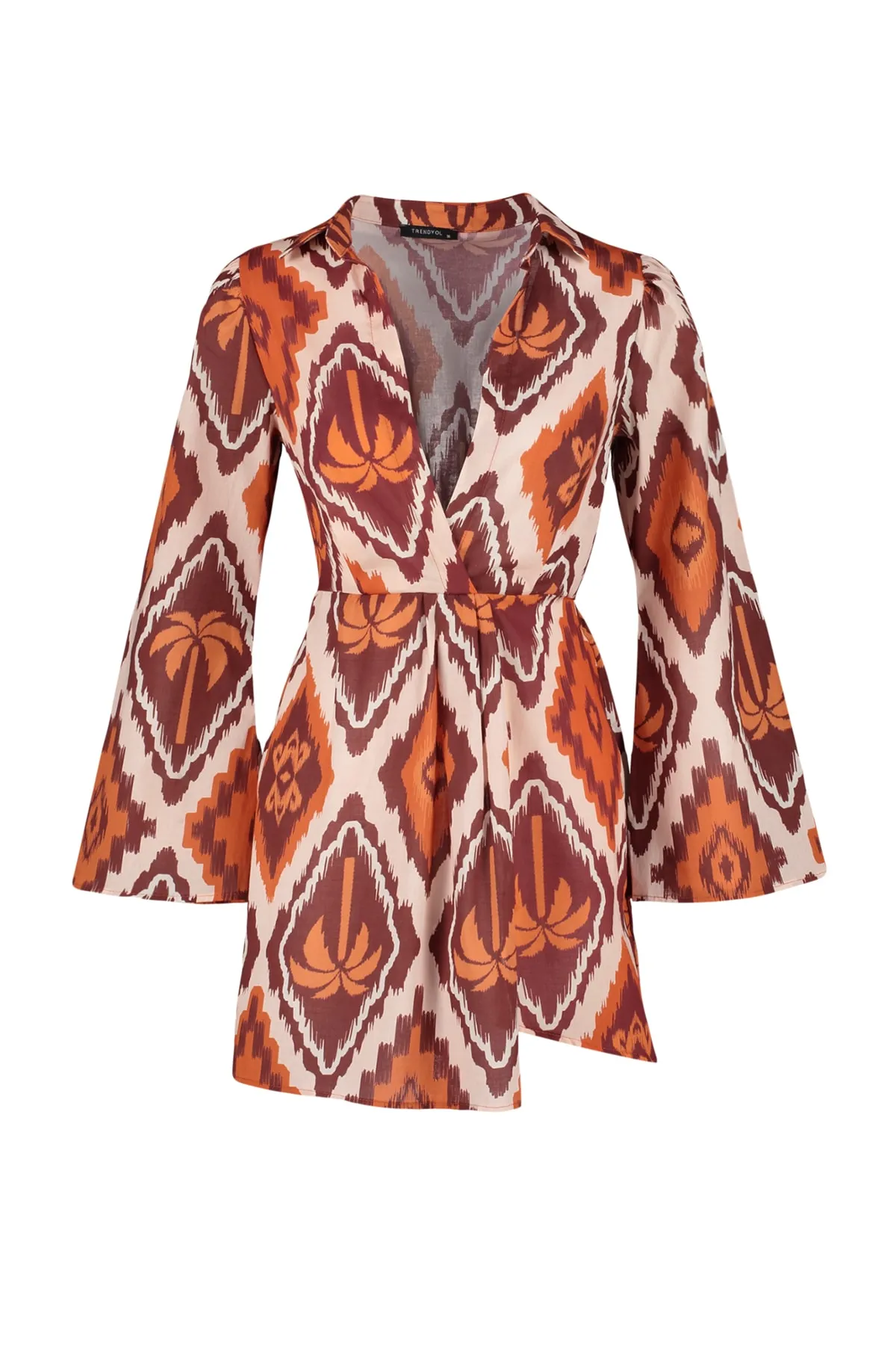 Trendyol Collection  Tropisch gemustertes Mini-Strandkleid aus 100 % Baumwolle TBESS23EL00289