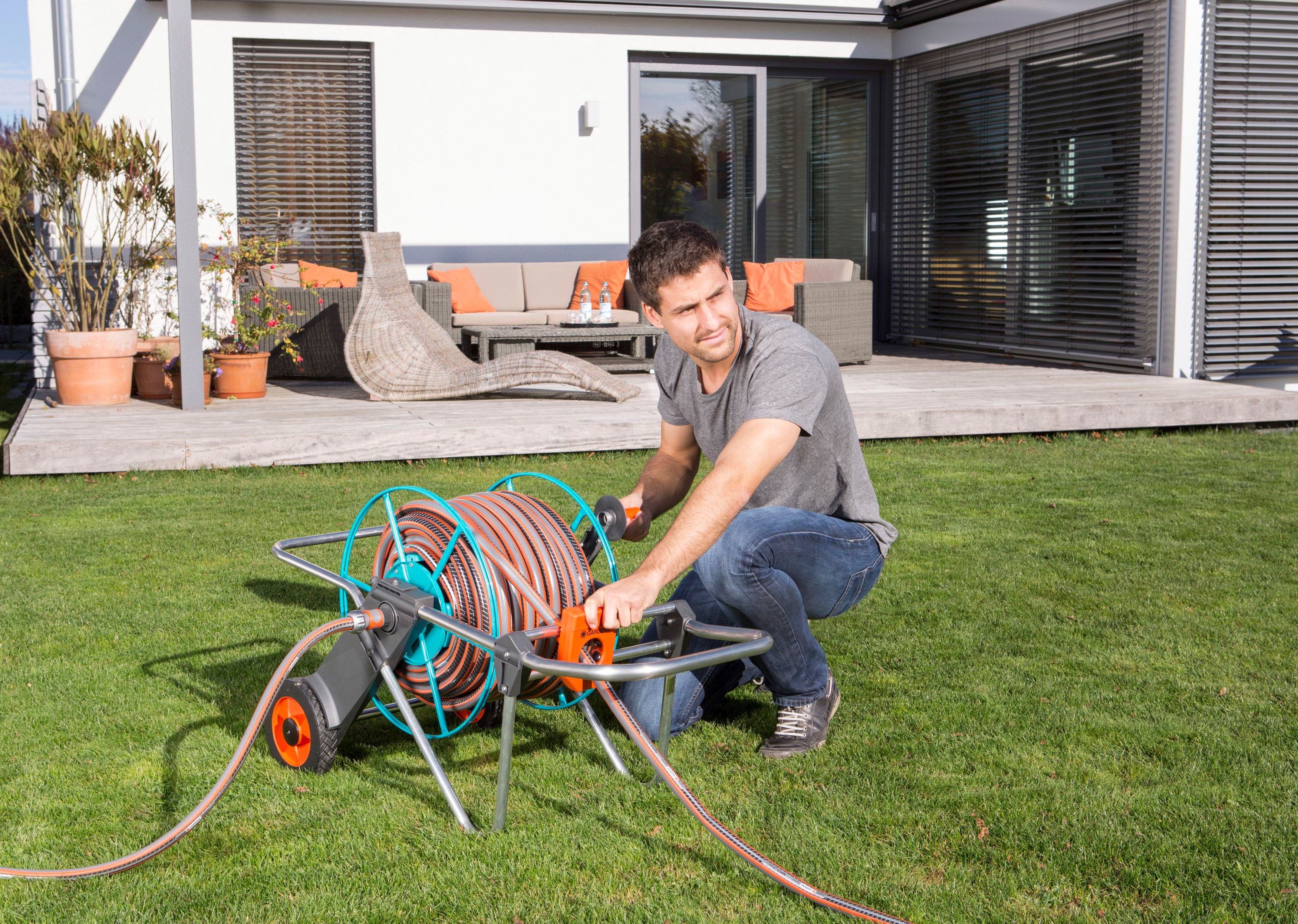 GARDENA Schlauchwagen 02674-20, Metall, für max. 100 m Schlauch